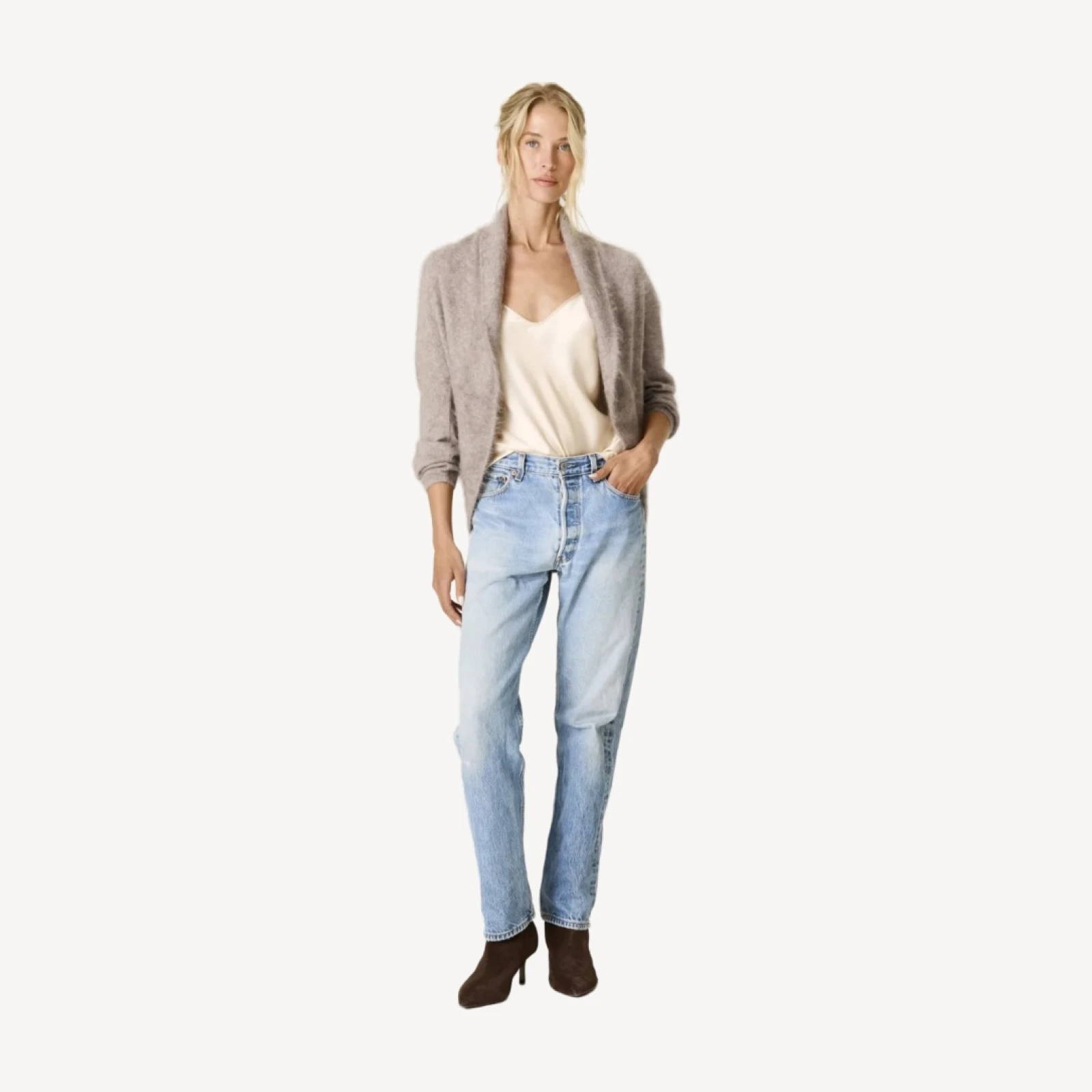 ROSALIND BRUSHED CASHMERE SHRUG - SMOKEY QUARTZ