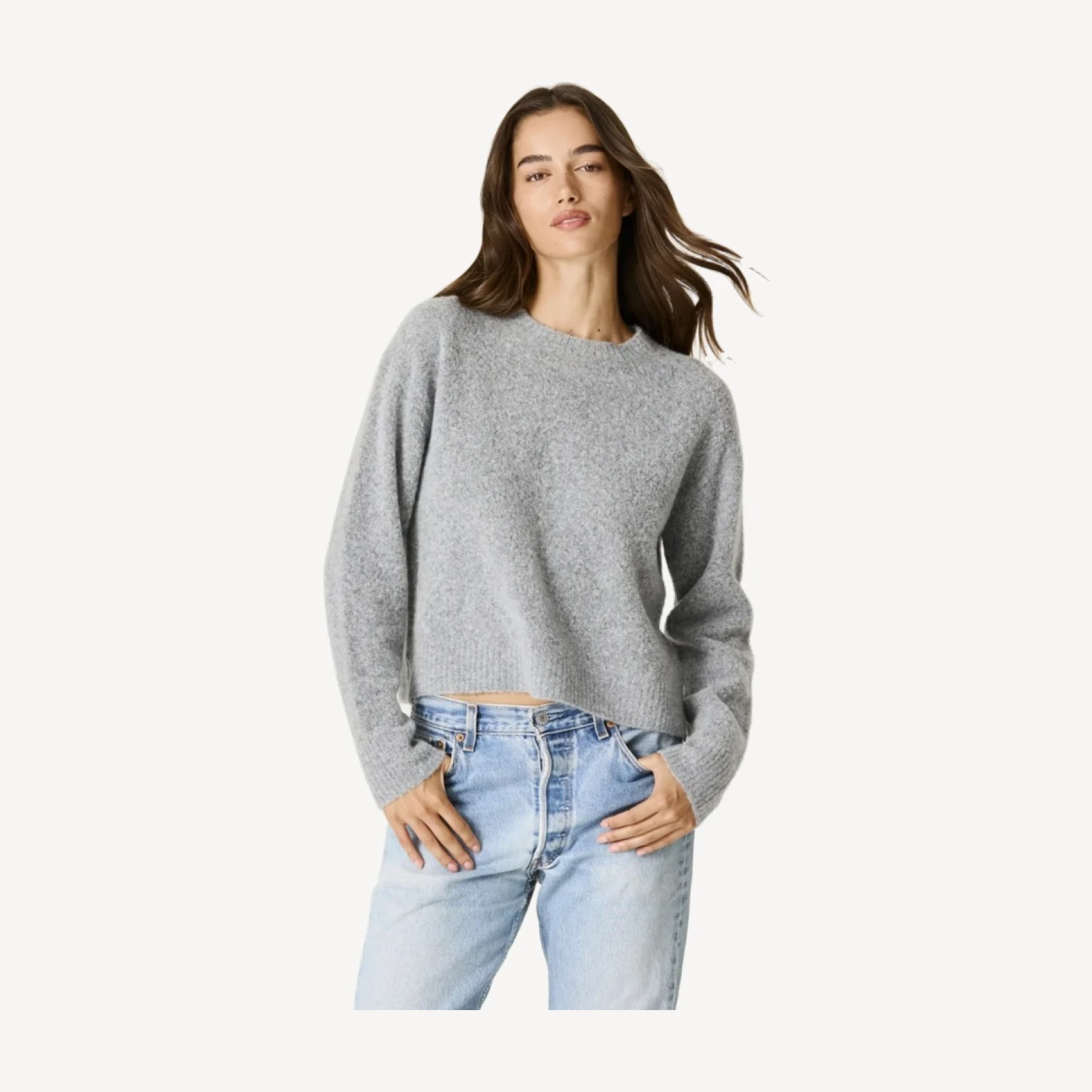 SELENE BOUCLE CROPPED SWEATER - PEBBLE