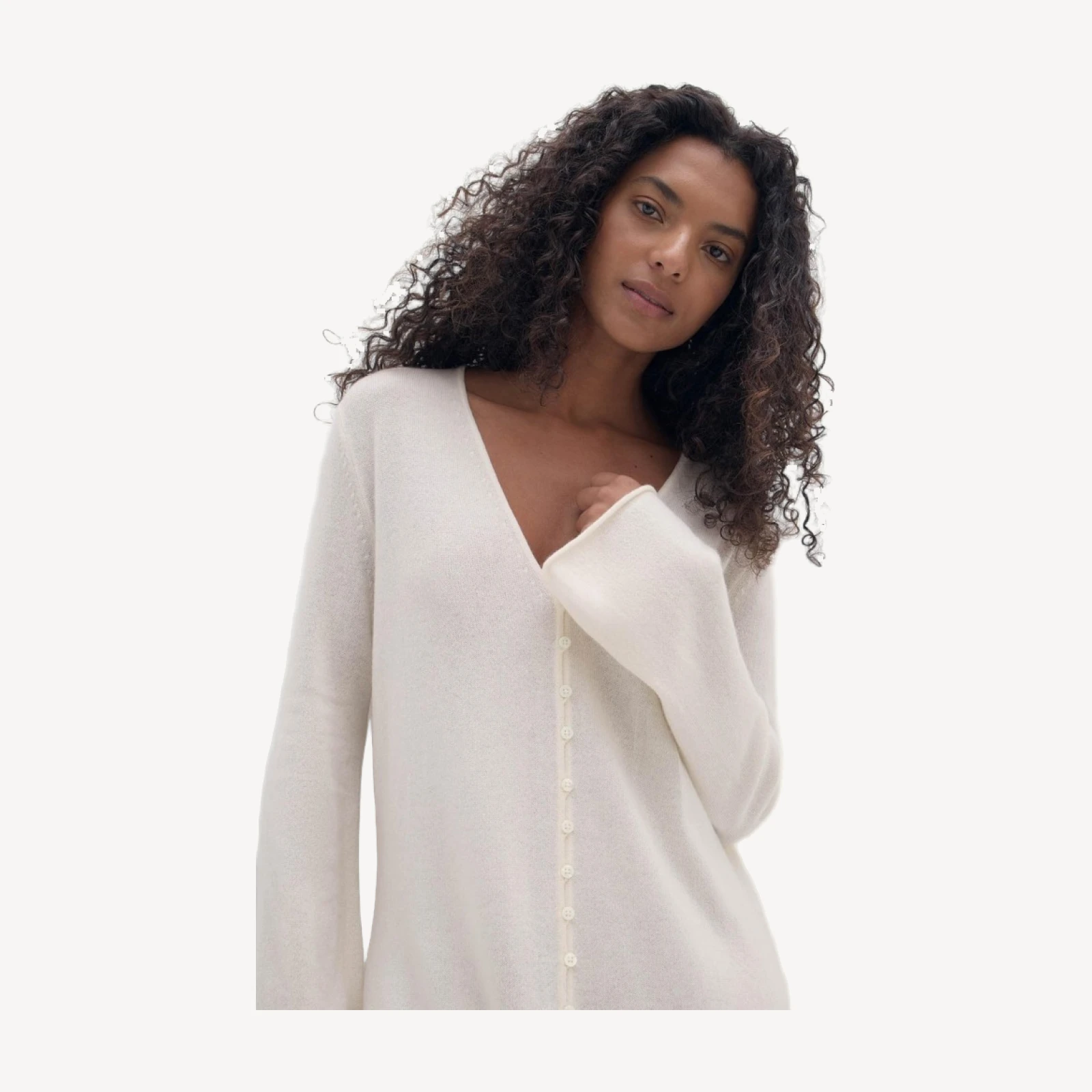 ELOISE CAFTANO IN CASHMERE CON BOTTONI SUL DAVANTI - ECRÙ