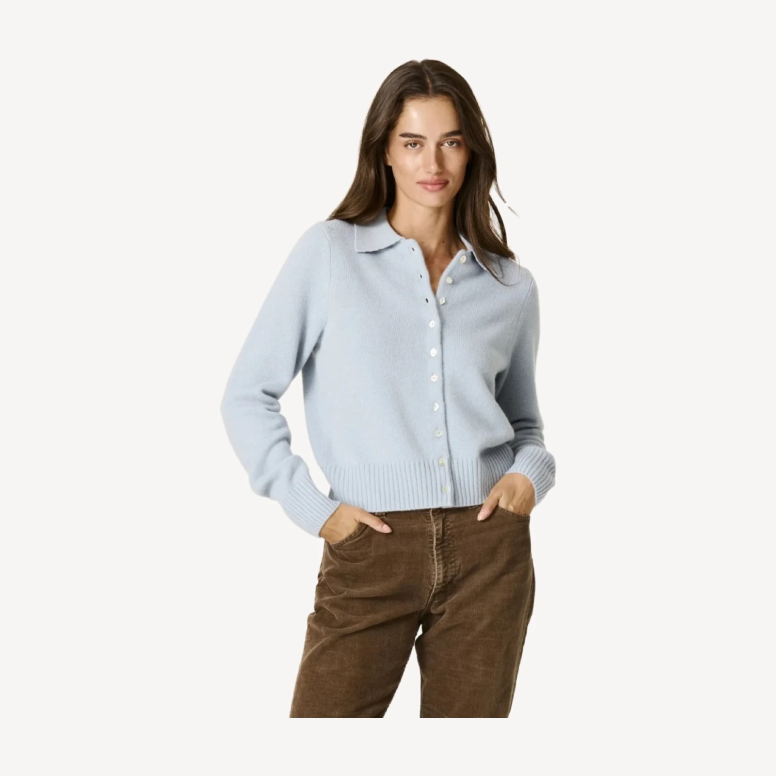 AMELIE CASHMERE POLO CARDIGAN - ROCOCO BLUE