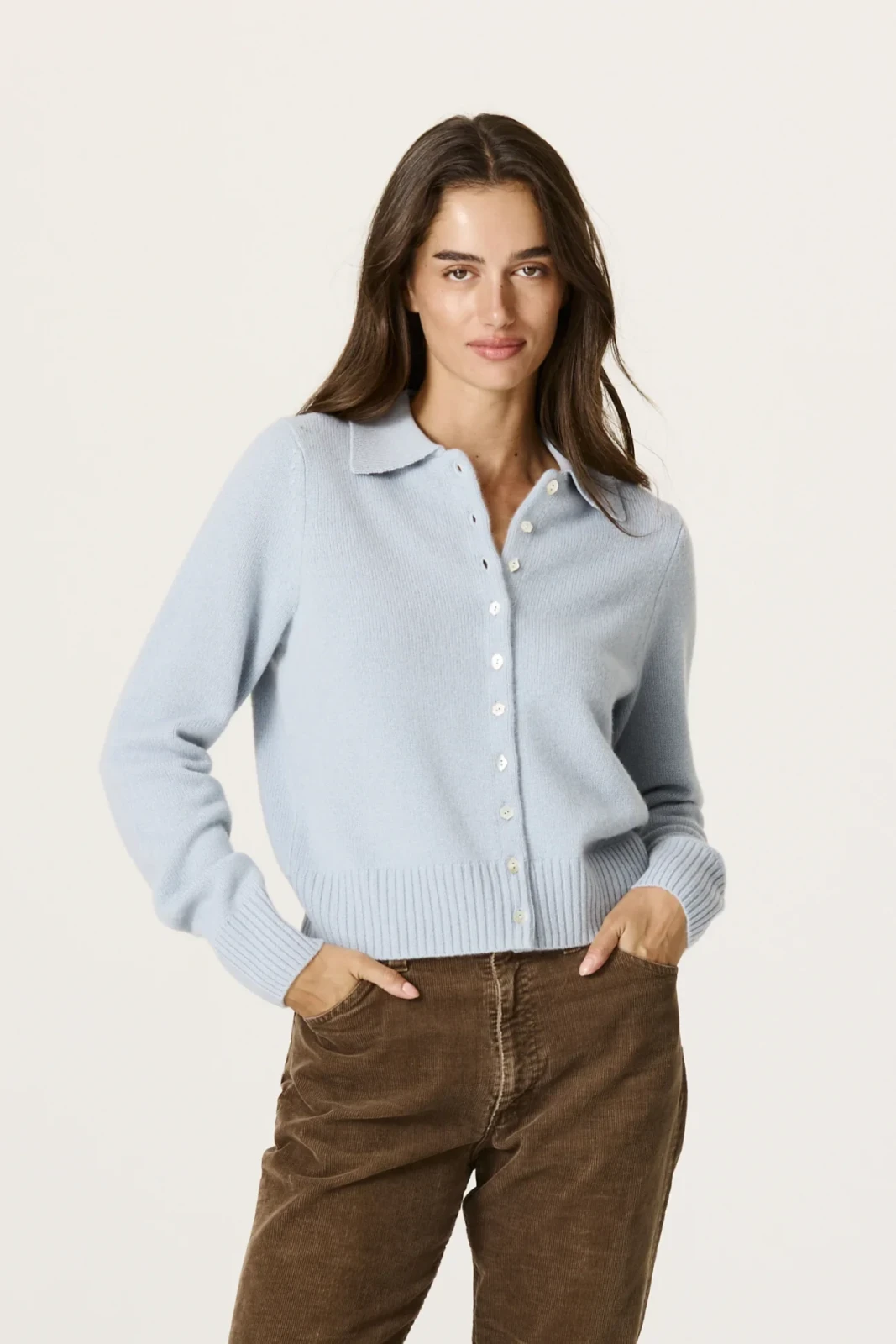 AMELIE CASHMERE POLO CARDIGAN - ROCOCO BLUE