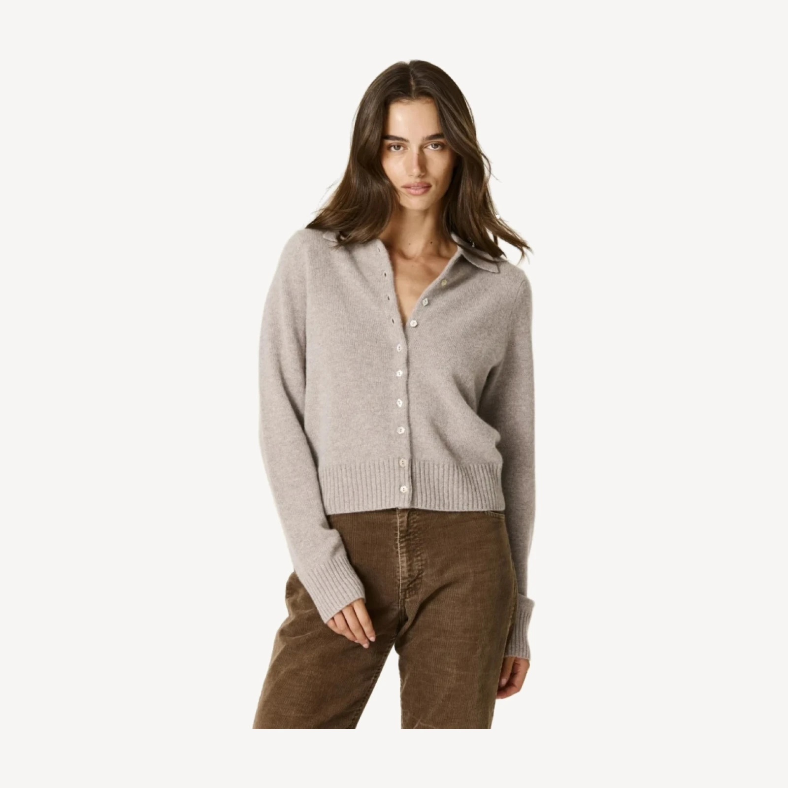 AMELIE CASHMERE POLO CARDIGAN - SMOKEY QUARTZ