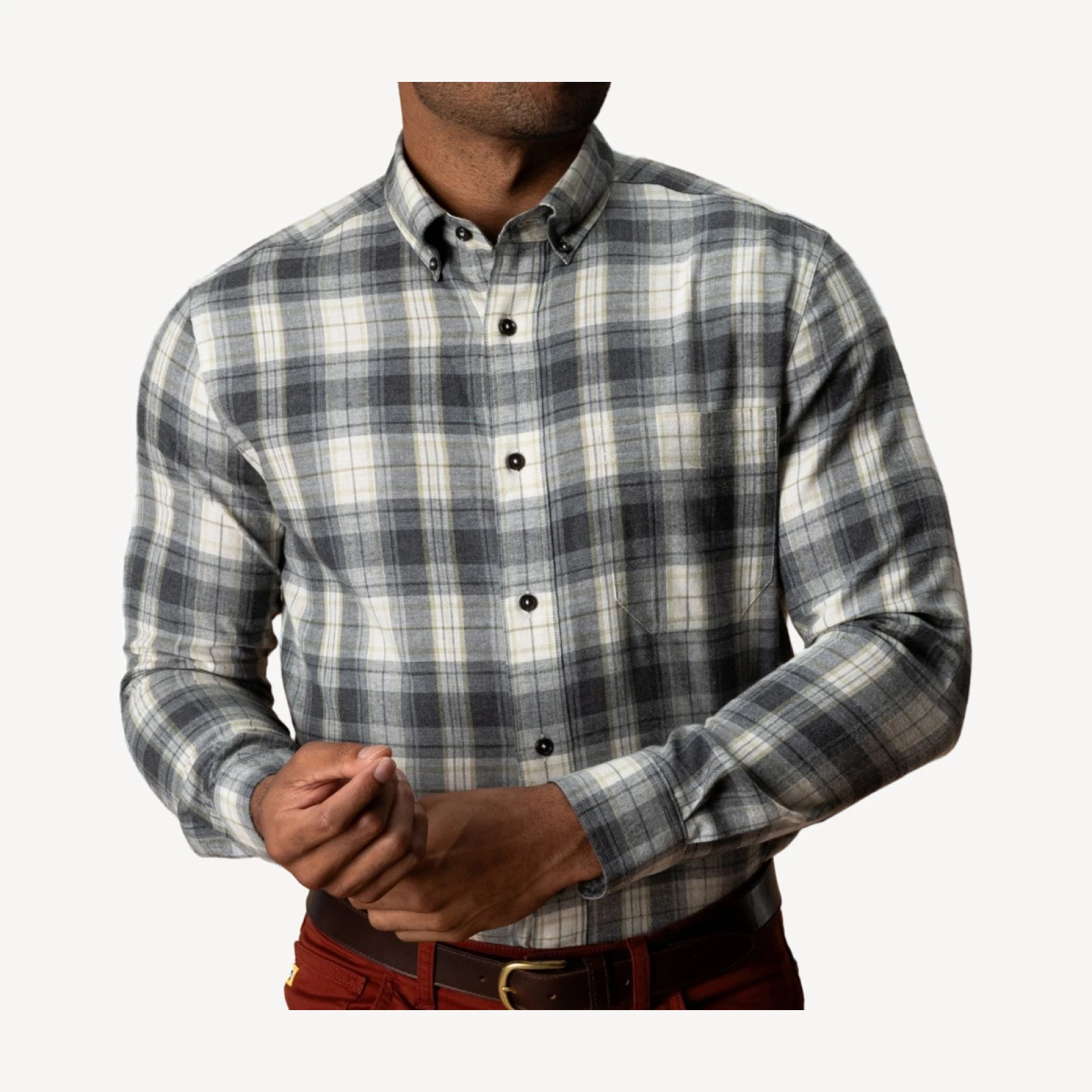 Cotton Flannel Sport Shirt - Rolland Plaid - Charcoal Heather