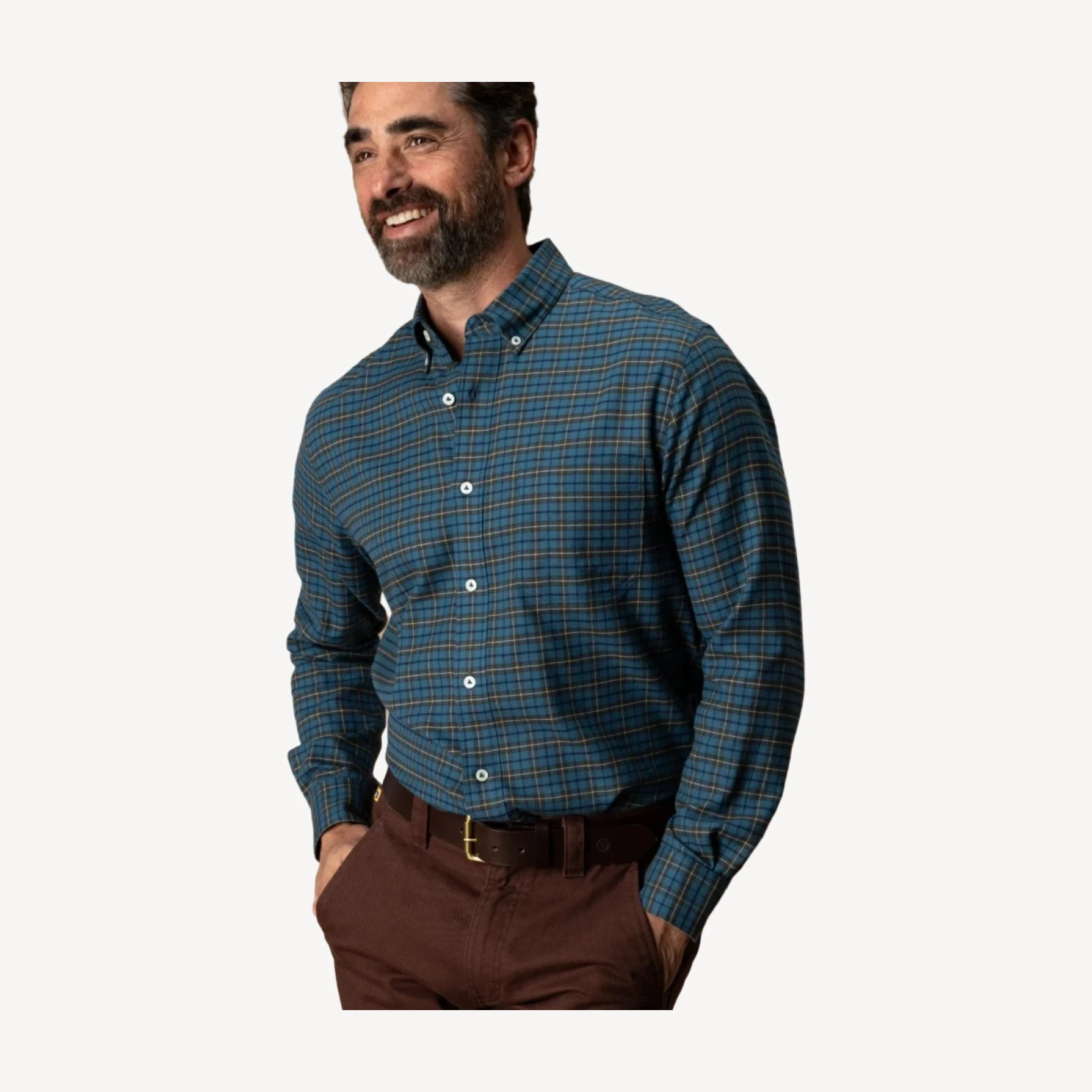 Cotton Flannel Sport Shirt - Wexler Plaid - Stormy Teal