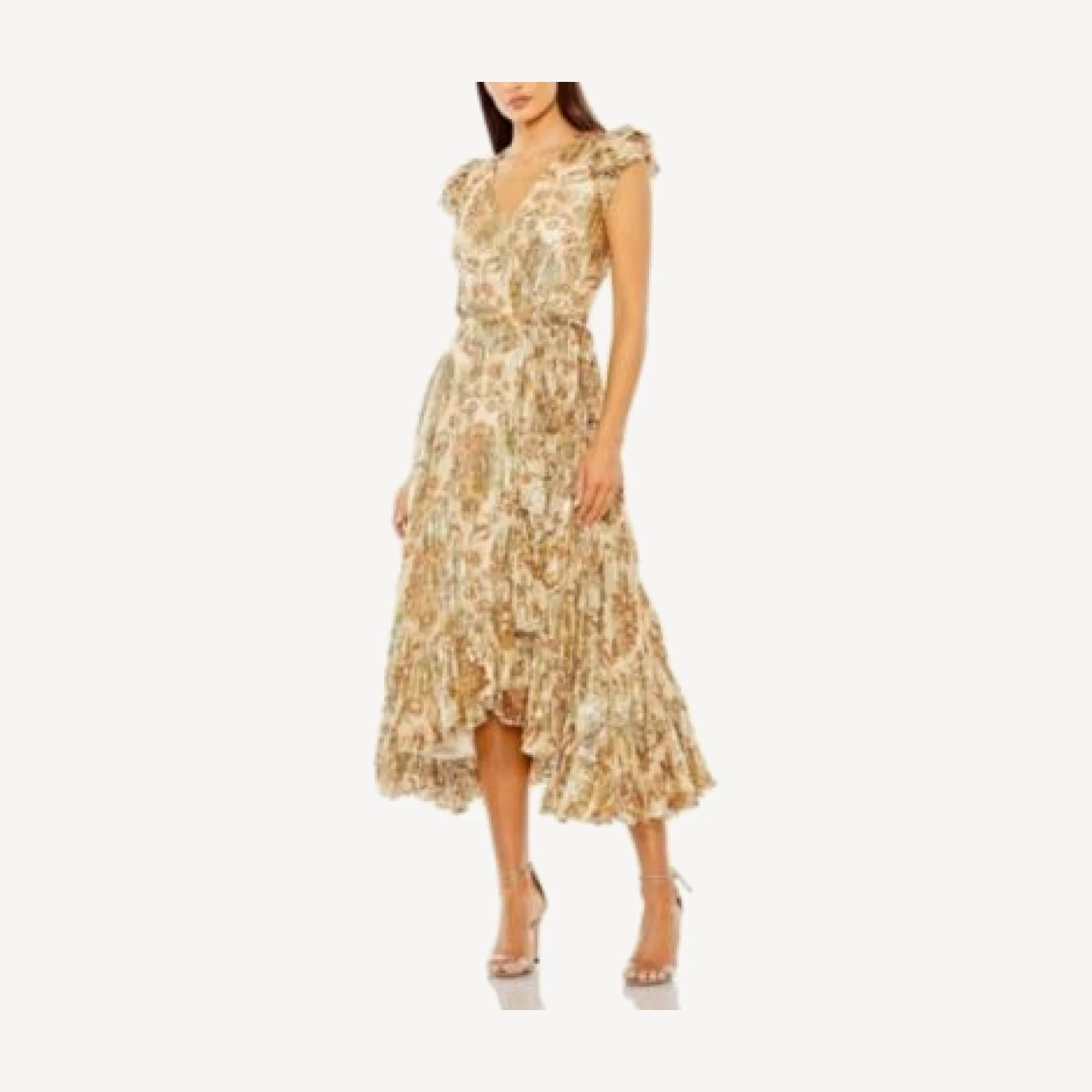 Mac Duggal Flutter Sleeve Floral Wrap Dress