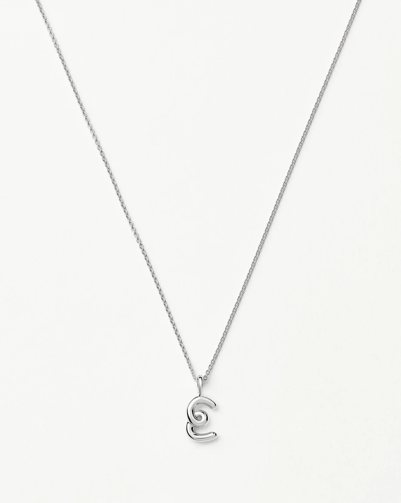 Curly Molten Mini Initial Necklace - E | Sterling Silver