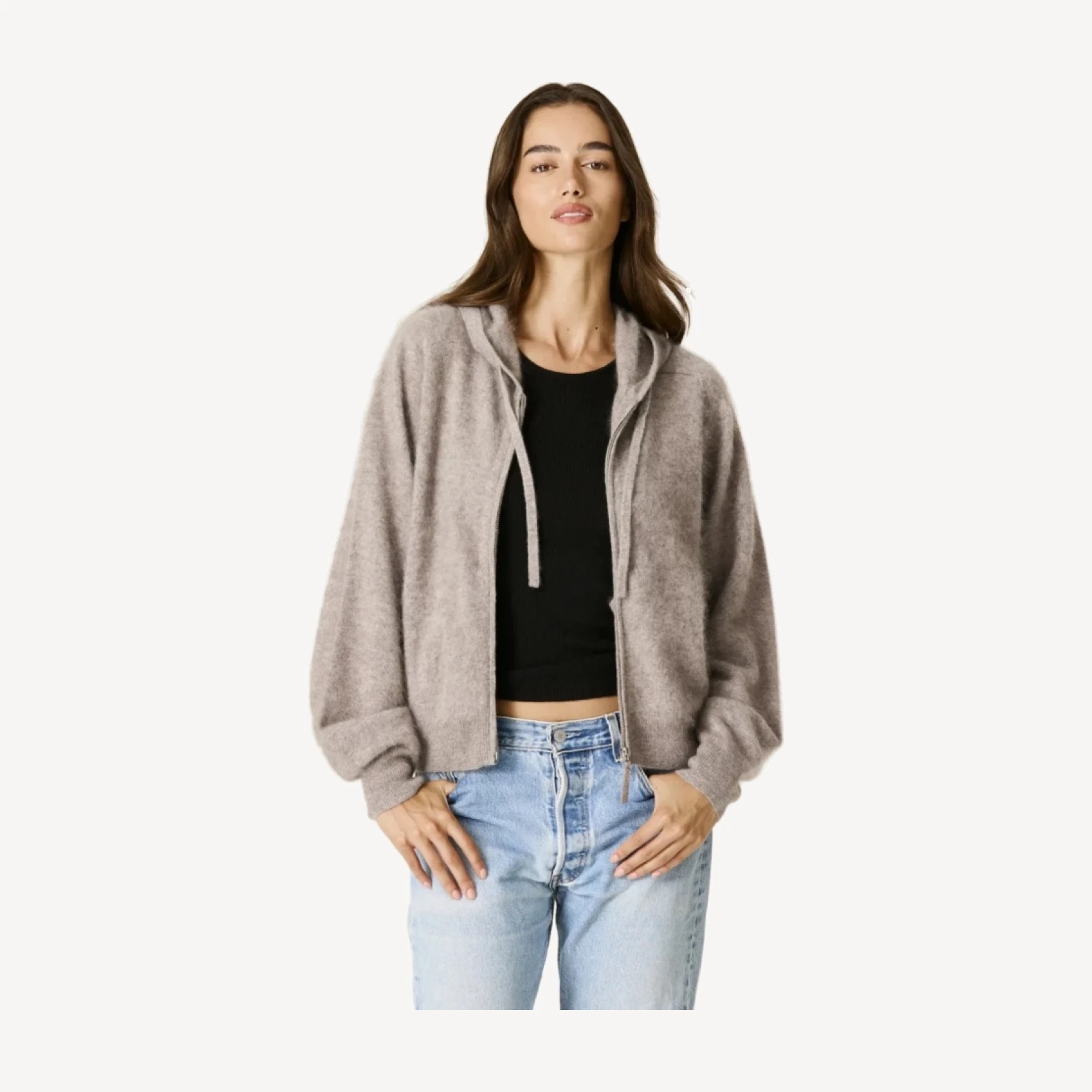 LAYLA BRUSHED CASHMERE HOODIE - SMOKEY QUARTZ