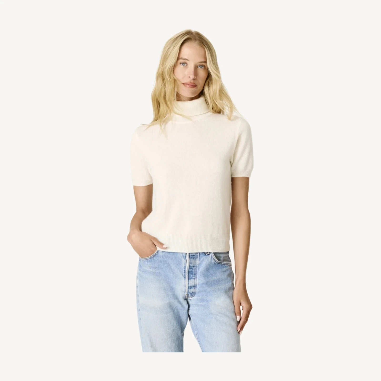 TAMSIN SHORT SLEEVE TURTLENECK - ECRU