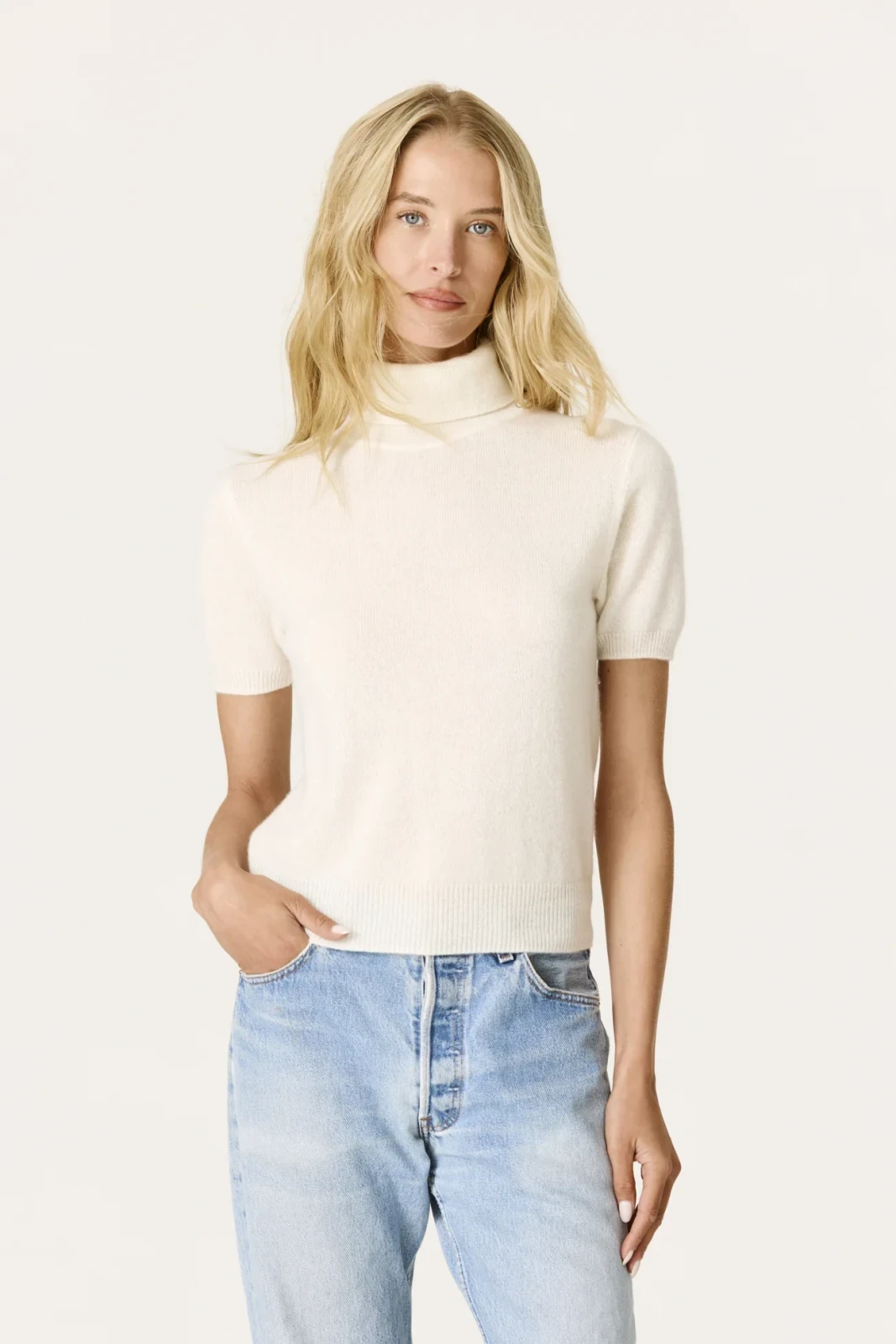 TAMSIN SHORT SLEEVE TURTLENECK - ECRU