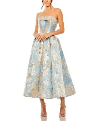Mac Duggal Strapless Brocade Midi Dress with Pockets