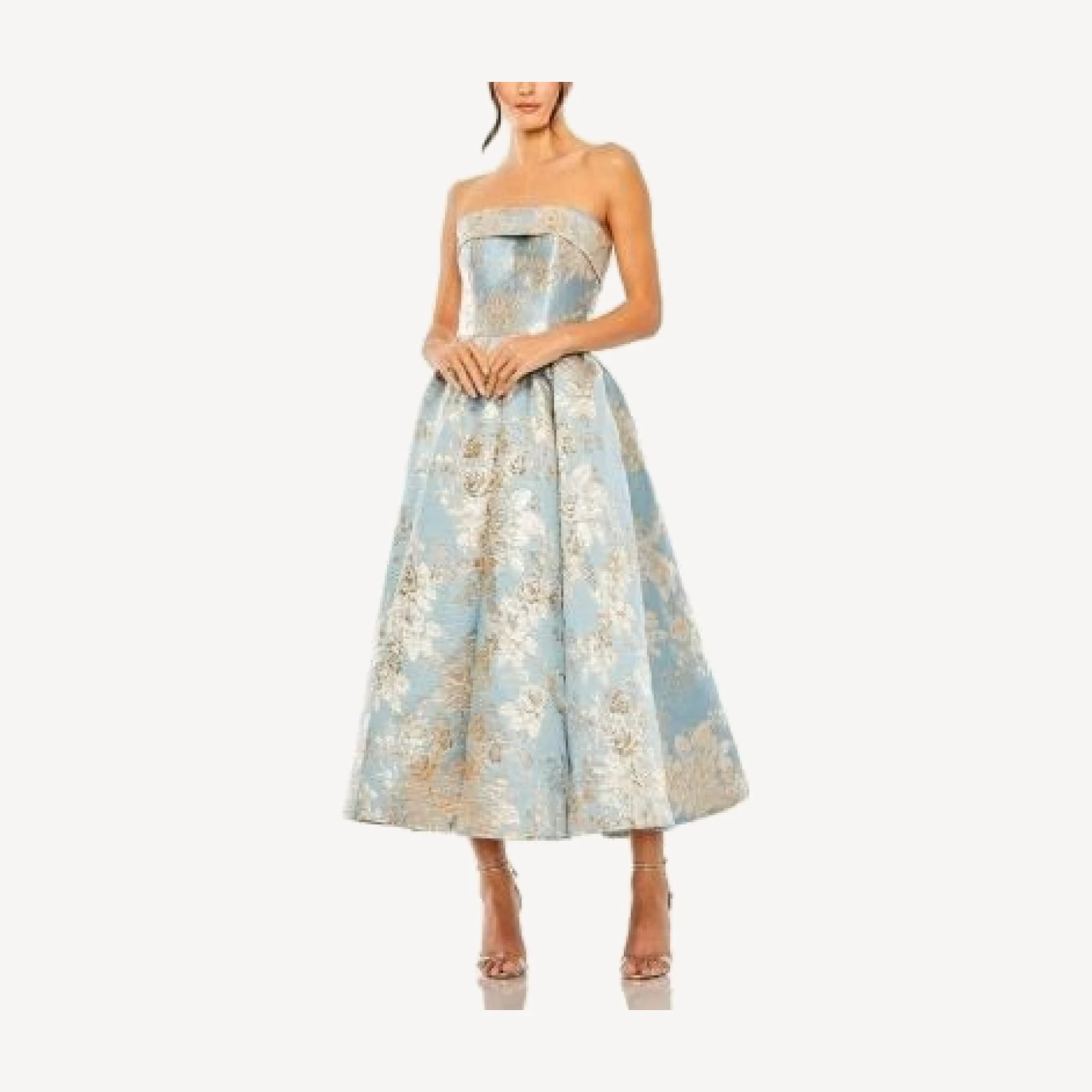 Mac Duggal Strapless Brocade Midi Dress with Pockets