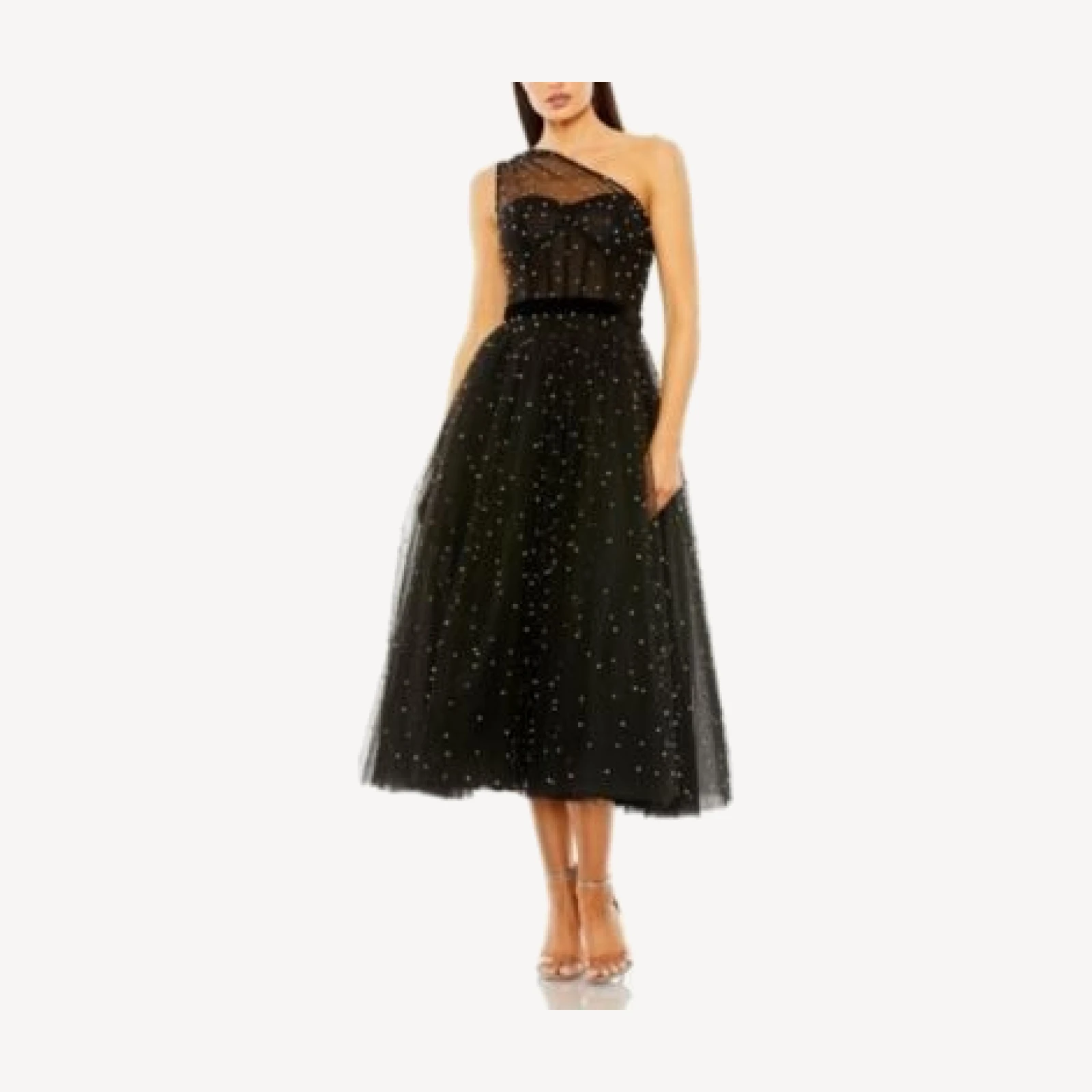 Mac Duggal One Shoulder Pearl Embellished Midi Ballgown