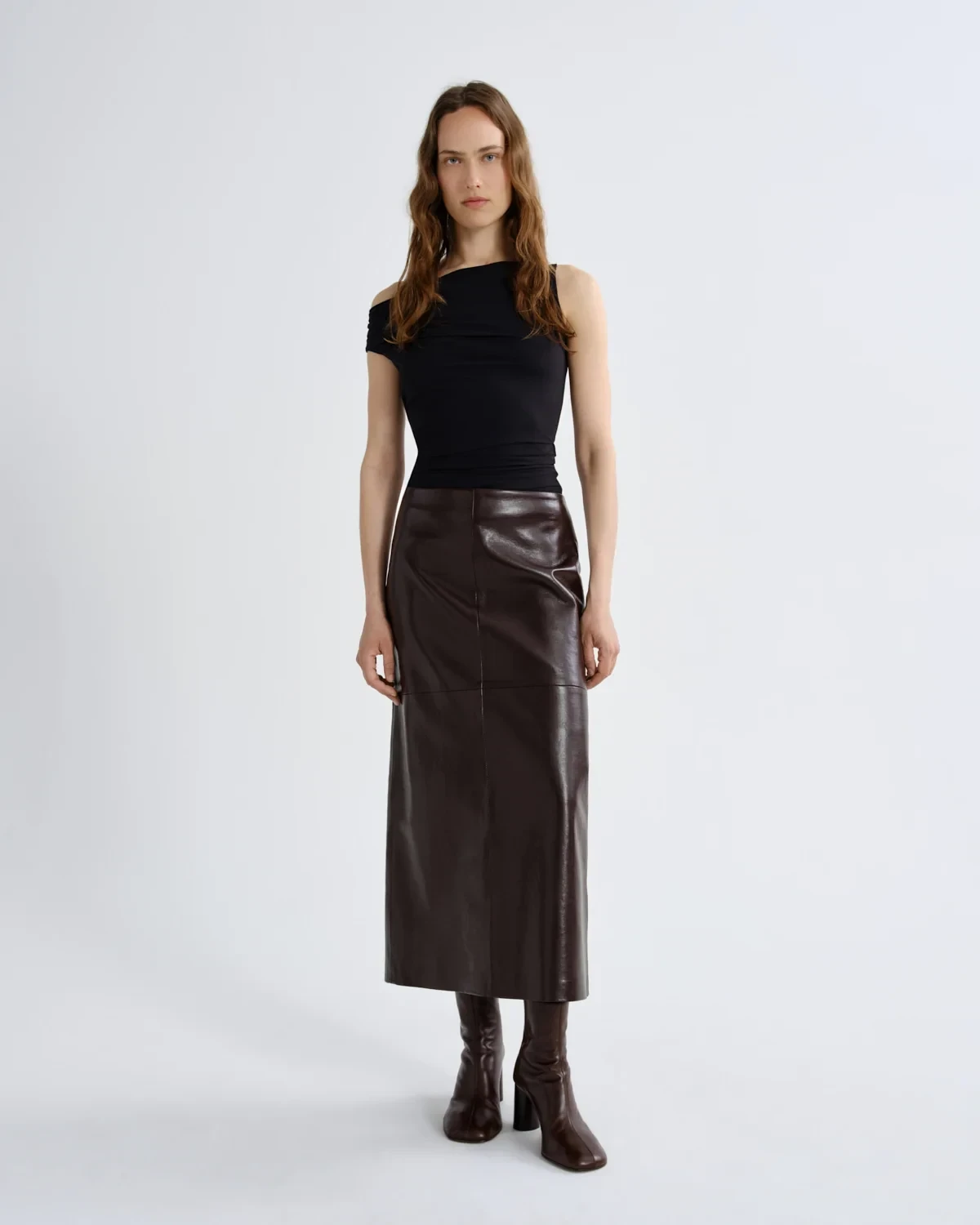 Hikson Skirt (Recycled Leather) in Madera