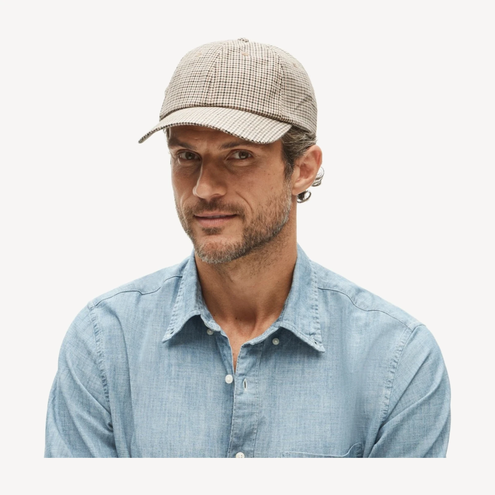 Houndstooth baseball cap in cotton-wool blend twill