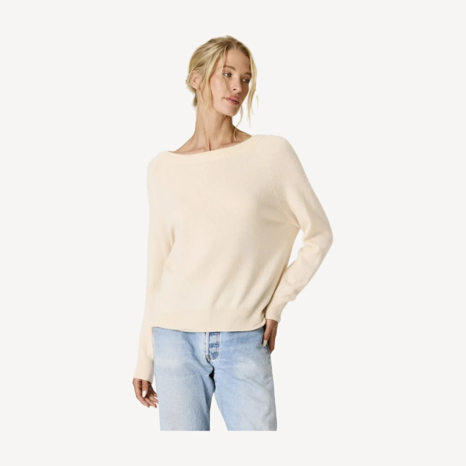 AZALEA CASHMERE OFF THE SHOULDER SWEATER - VINTAGE CREAM