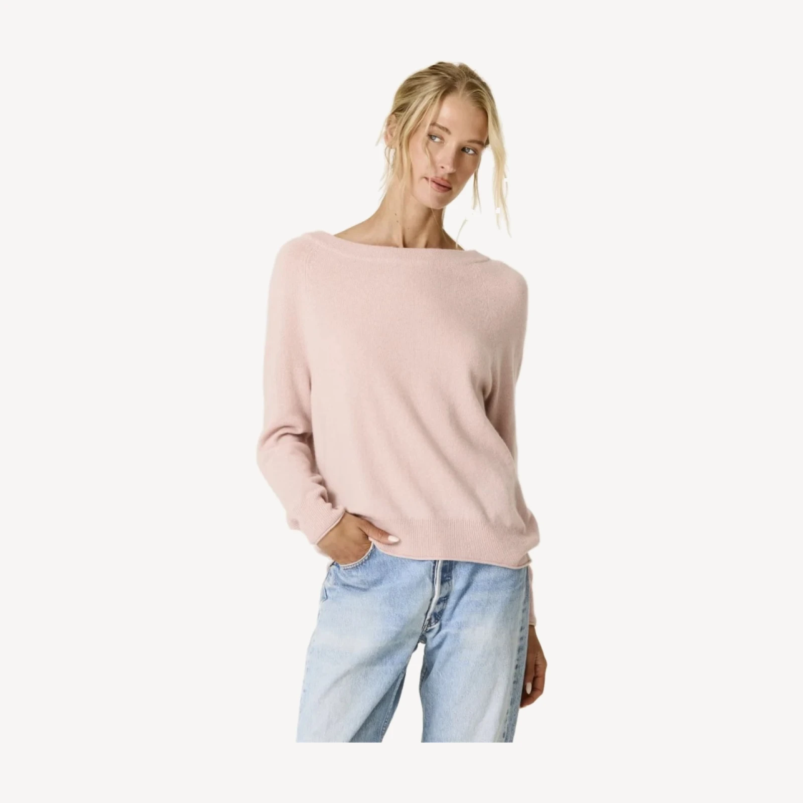 AZALEA CASHMERE OFF THE SHOULDER SWEATER - ROSETTE PINK