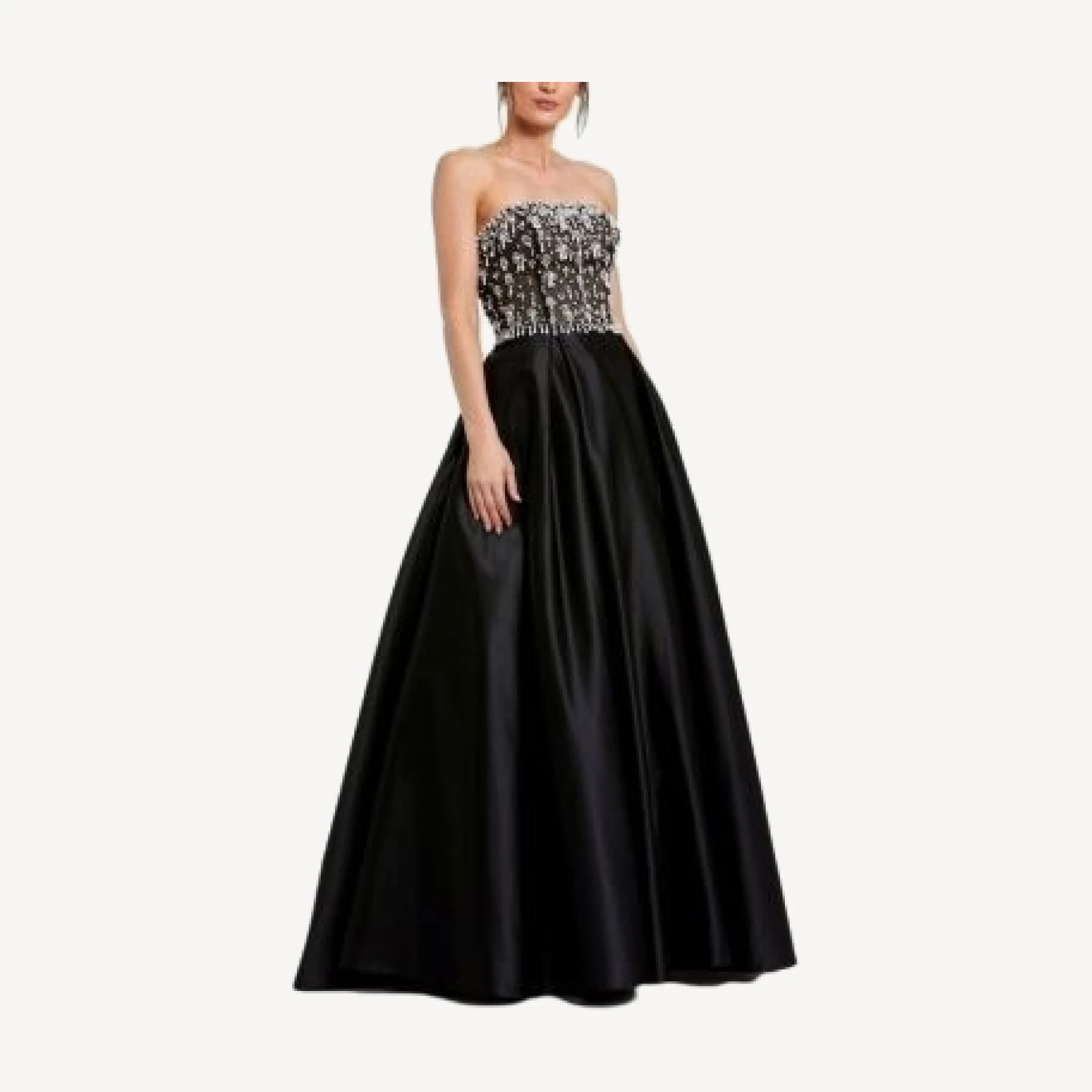 Mac Duggal Strapless Beaded Embellished Top Satin Ballgown