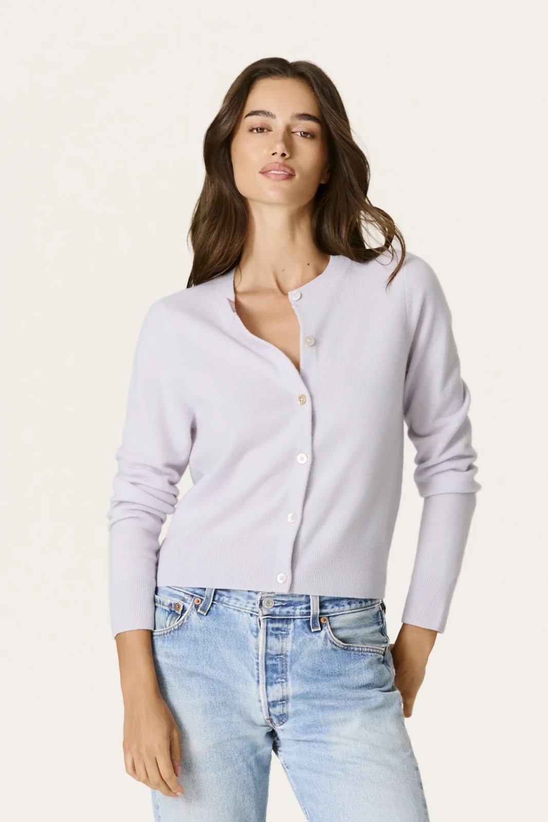 JAYLA BUTTON-UP CASHMERE CARDIGAN - VIOLETTE