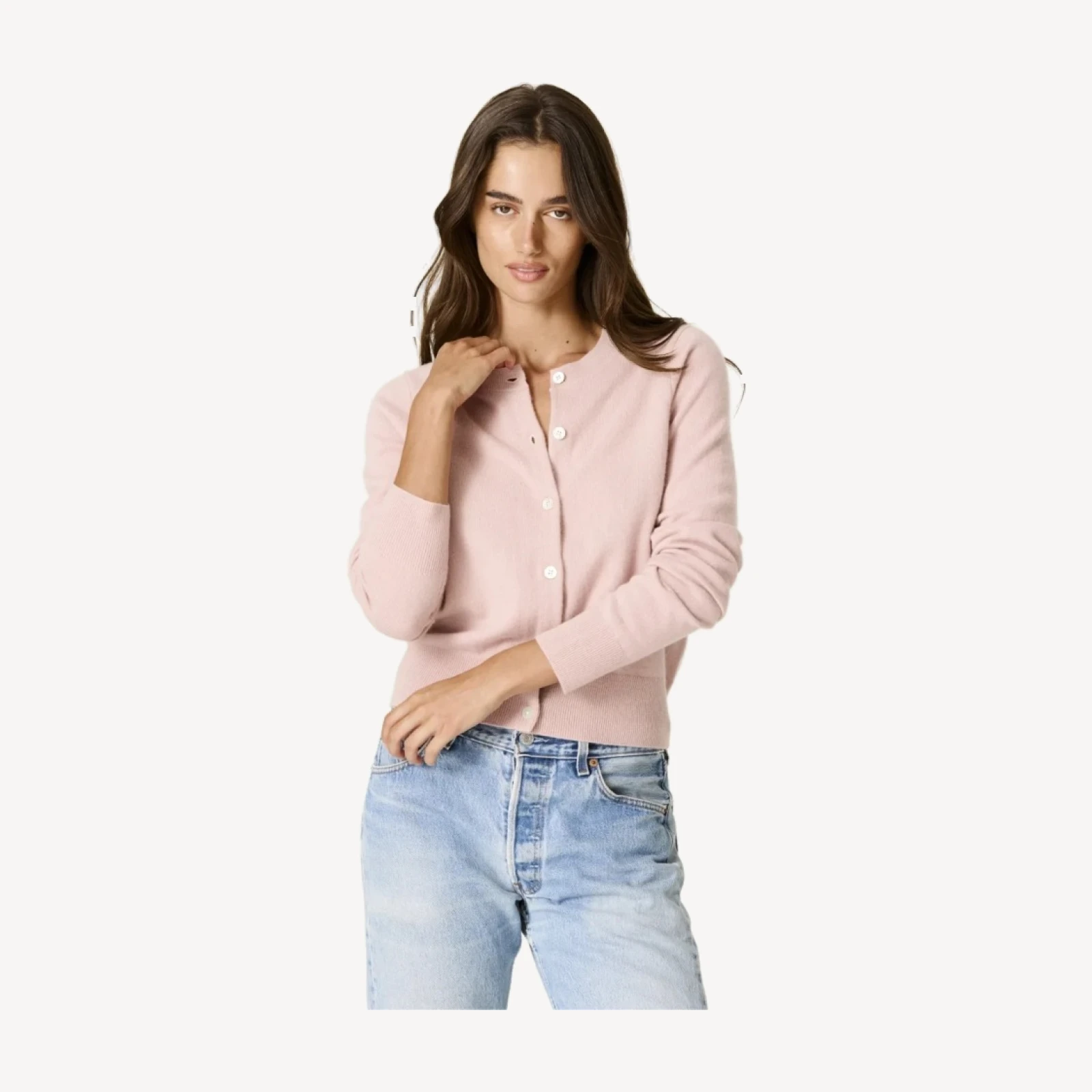 JAYLA BUTTON-UP CASHMERE CARDIGAN - ROSETTE PINK