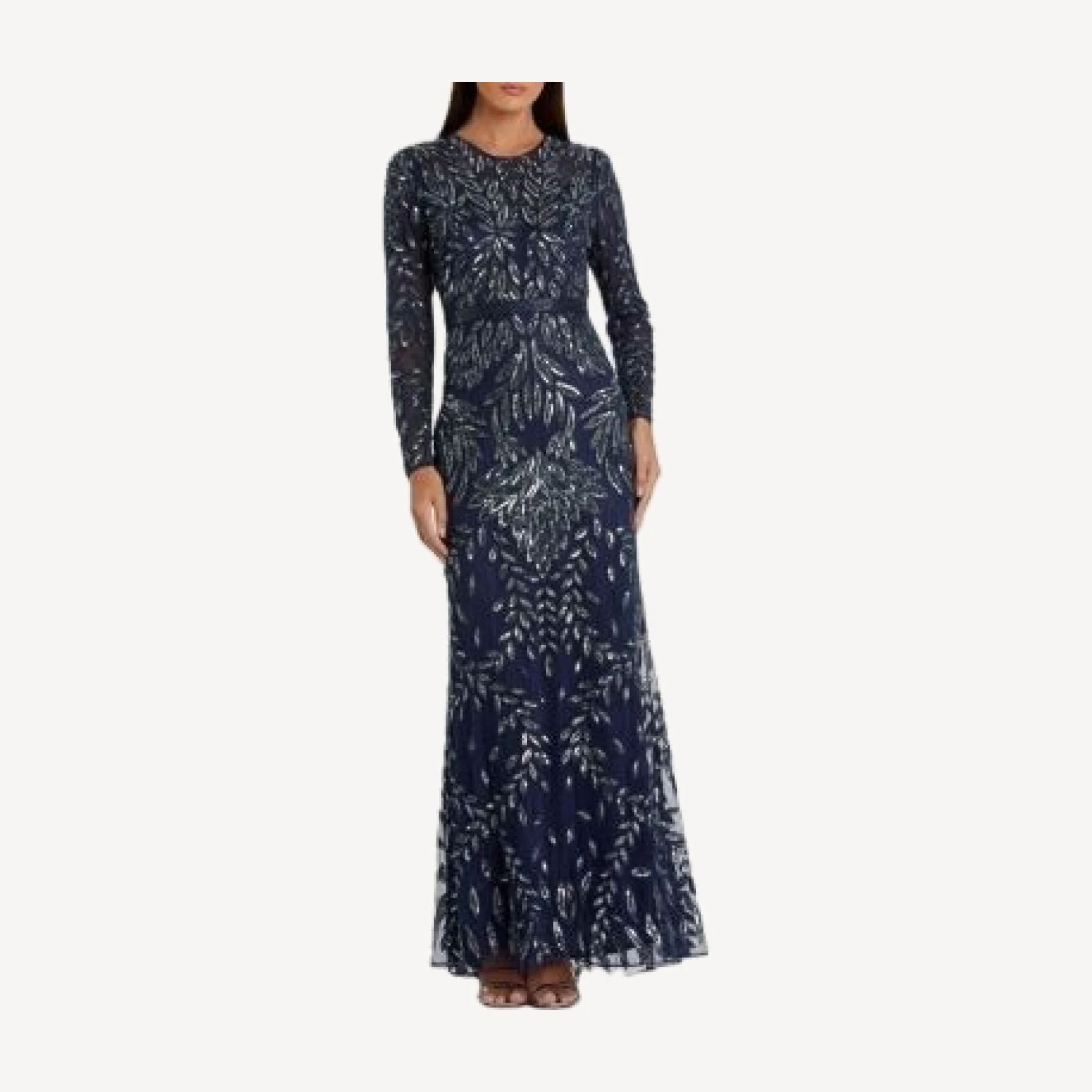 Mac Duggal Long Sleeve Illusion Neckline Embellished Gown
