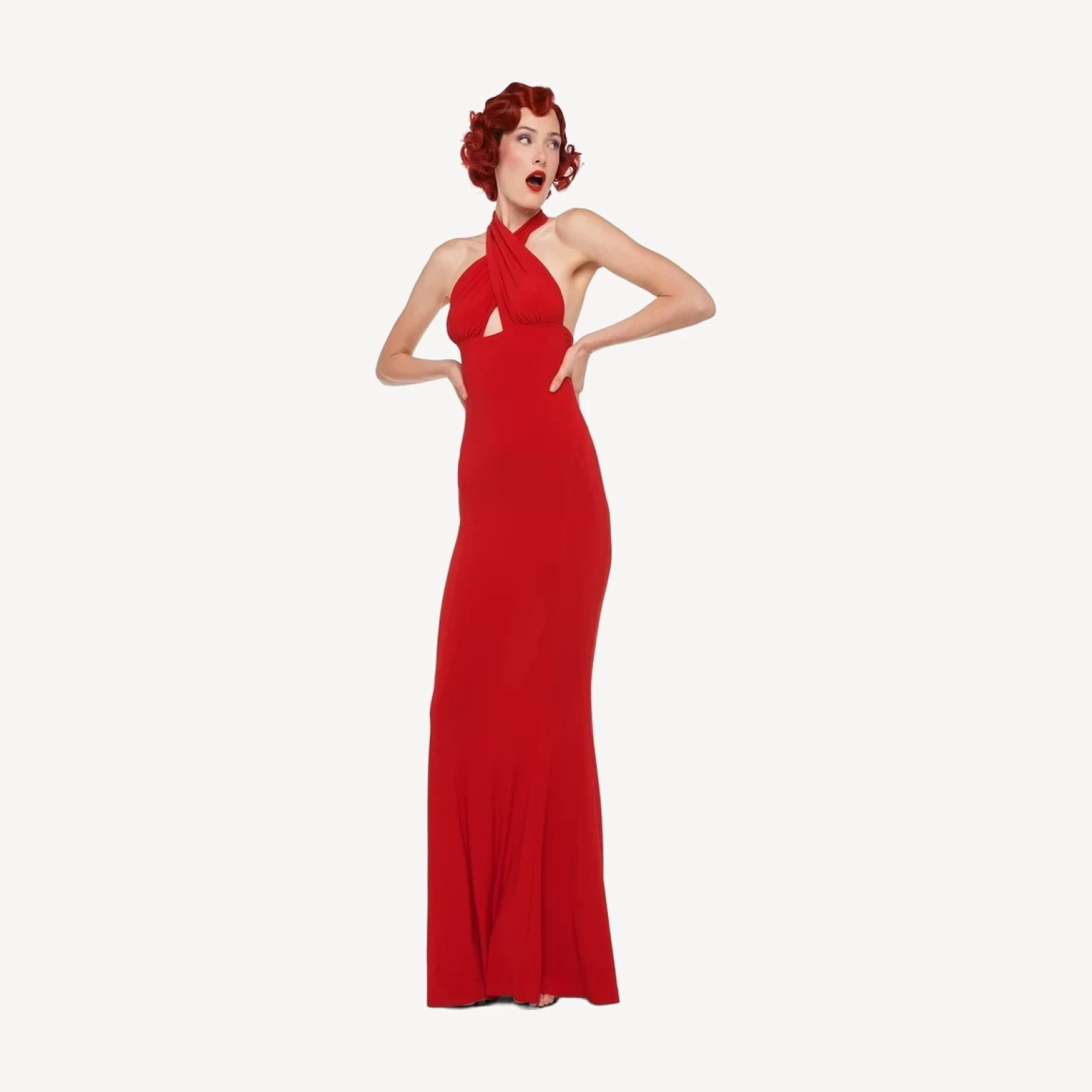 CROSS HALTER FISHTAIL GOWN