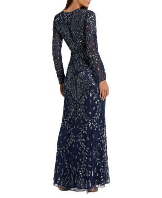 Mac Duggal Long Sleeve Illusion Neckline Embellished Gown