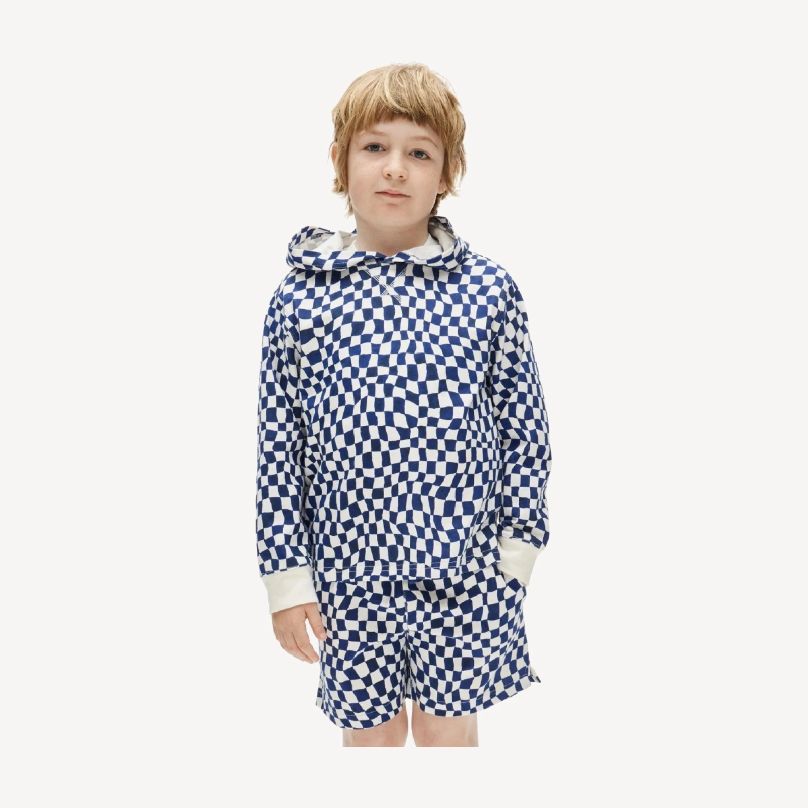Kids' lightweight cotton hoodie in checkerboard