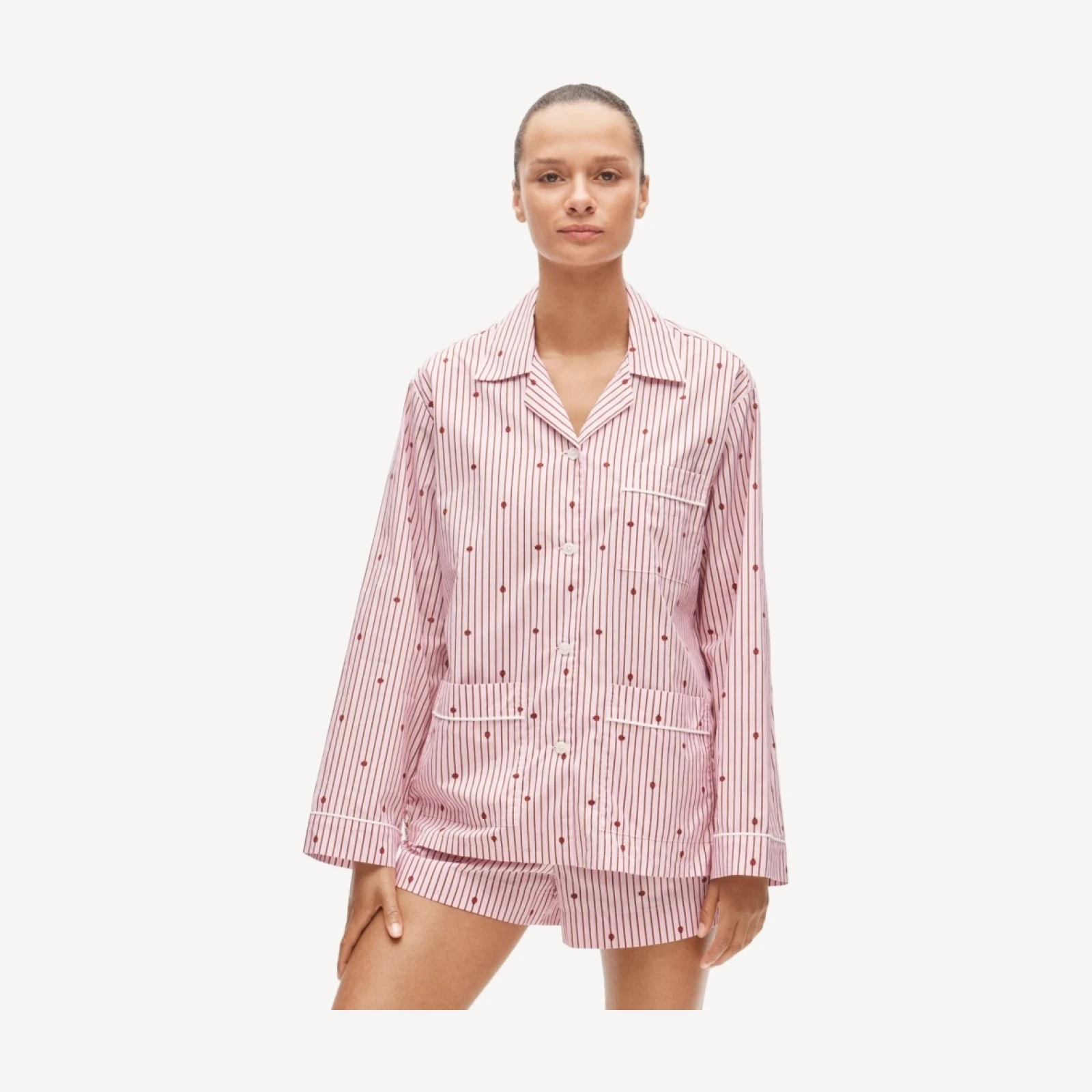 Ladybug embroidered pajama short set in cotton poplin
