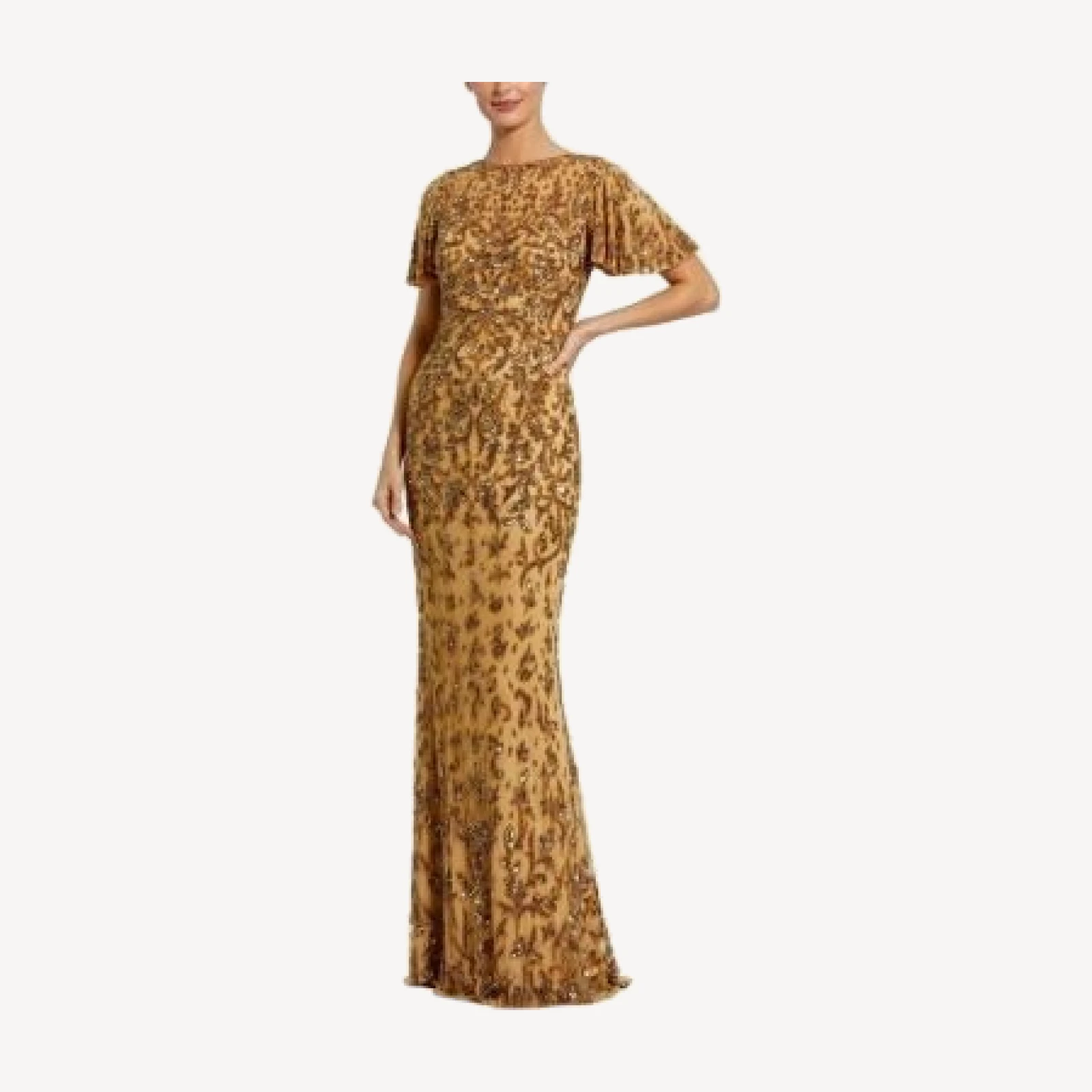 Mac Duggal Embellished High Neck Flutter Sleeve Gown