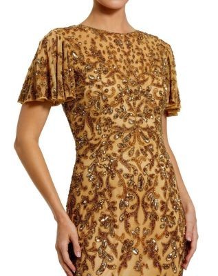 Mac Duggal Embellished High Neck Flutter Sleeve Gown