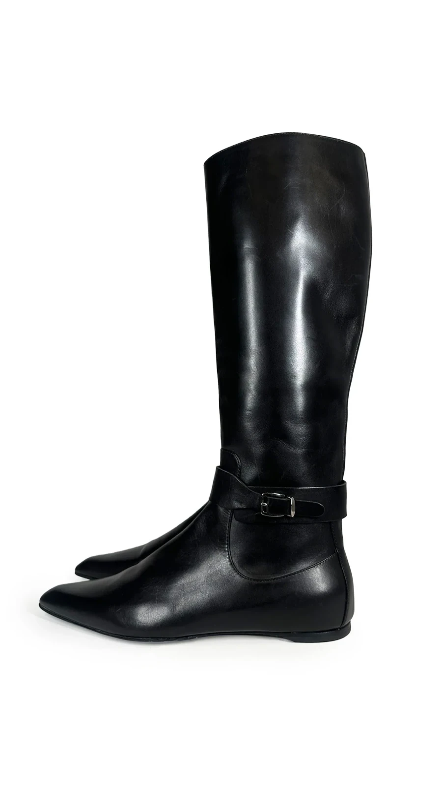 JIL SANDER RIDING LEATHER BOOT WITH BUCKLE