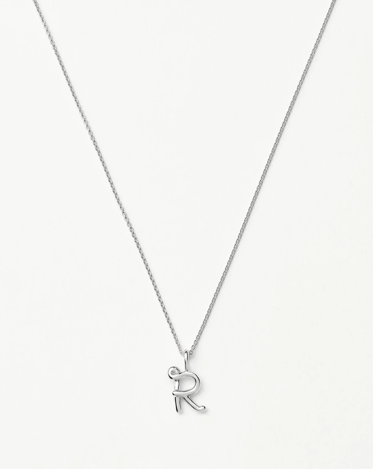 Curly Molten Mini Initial Necklace - R | Sterling Silver