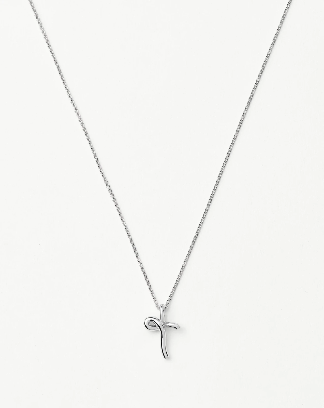 Curly Molten Mini Initial Necklace - T | Sterling Silver