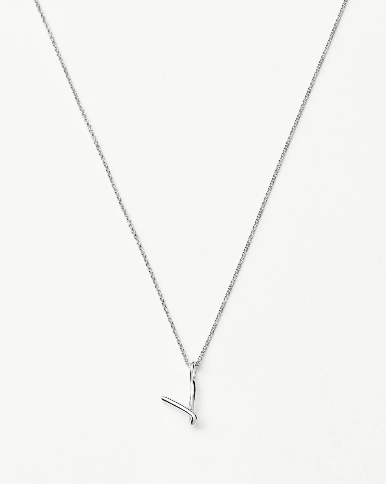 Curly Molten Mini Initial Necklace - V | Sterling Silver