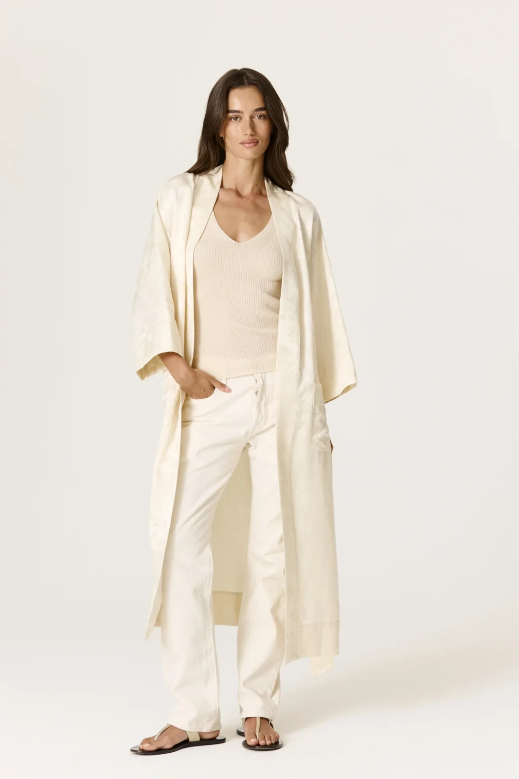 IONA FLORAL JACQUARD SILK BLEND ROBE - ECRU
