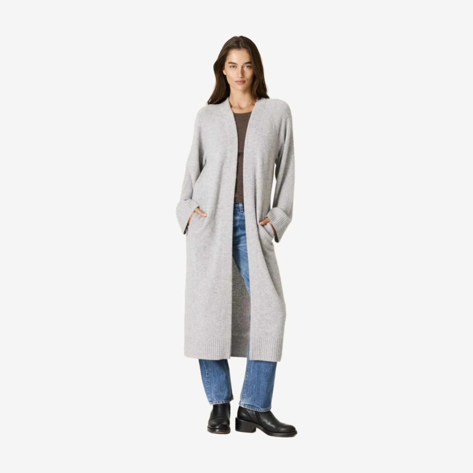 MAKENA LONGLINE CASHMERE CARDIGAN - SHADOW HEATHER