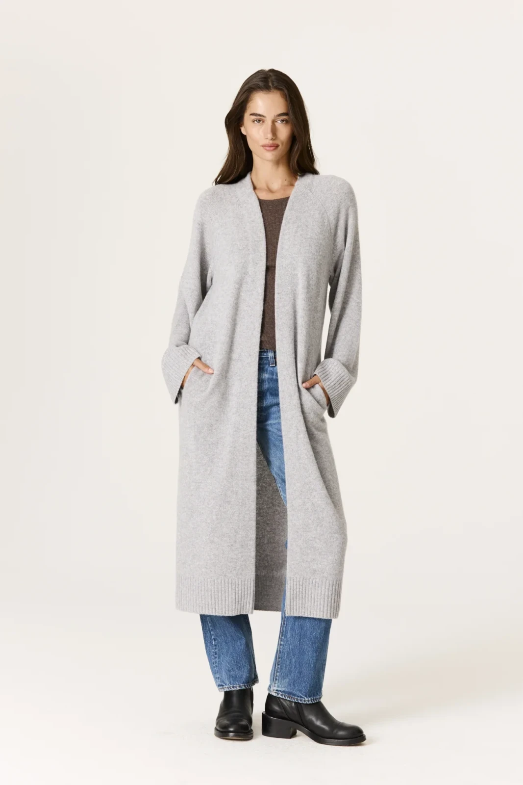 MAKENA LONGLINE CASHMERE CARDIGAN - SHADOW HEATHER