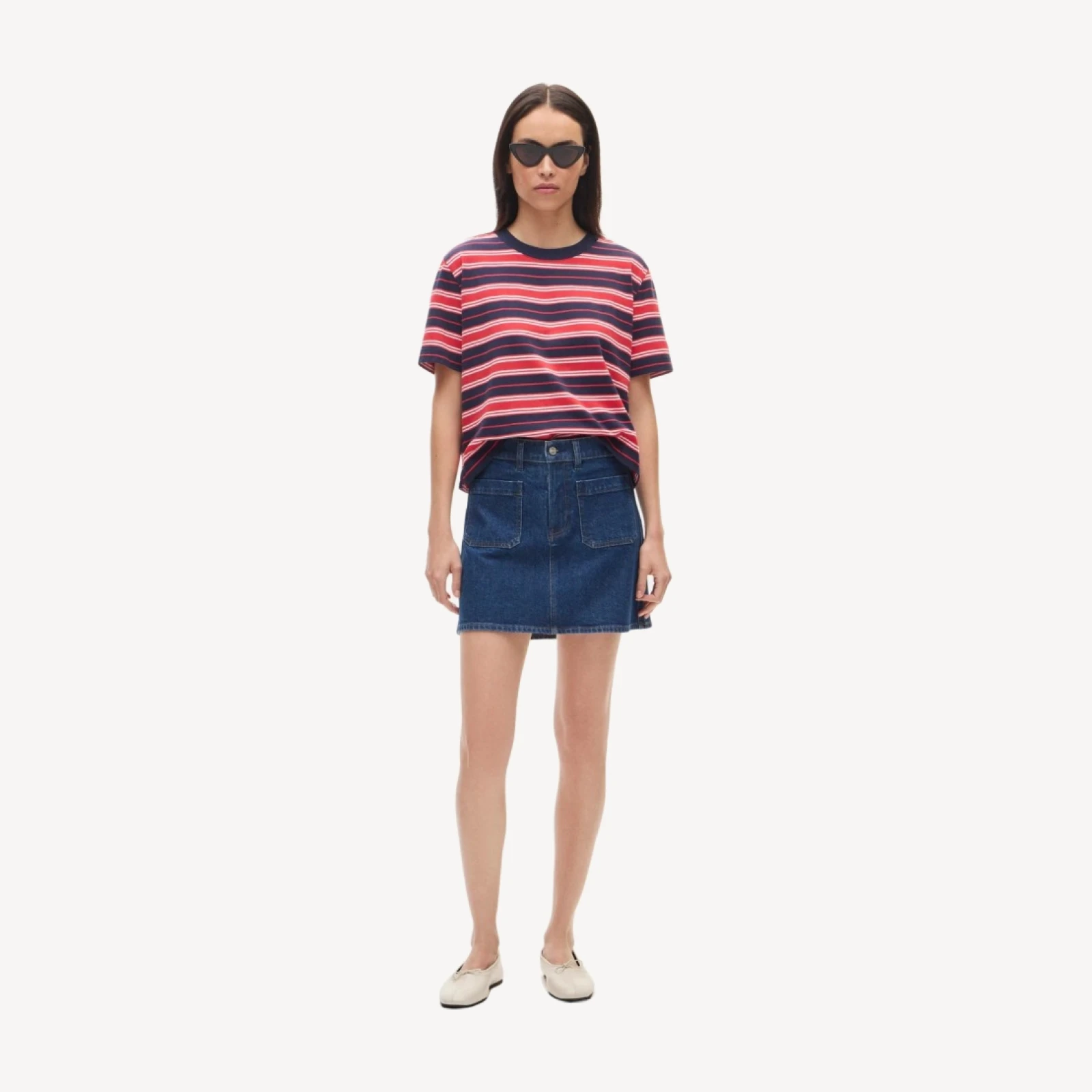 Denim mini skirt with patch pockets