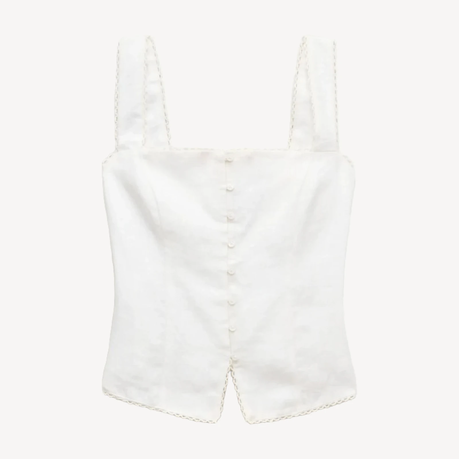 Lace-trim button-up tank top in linen