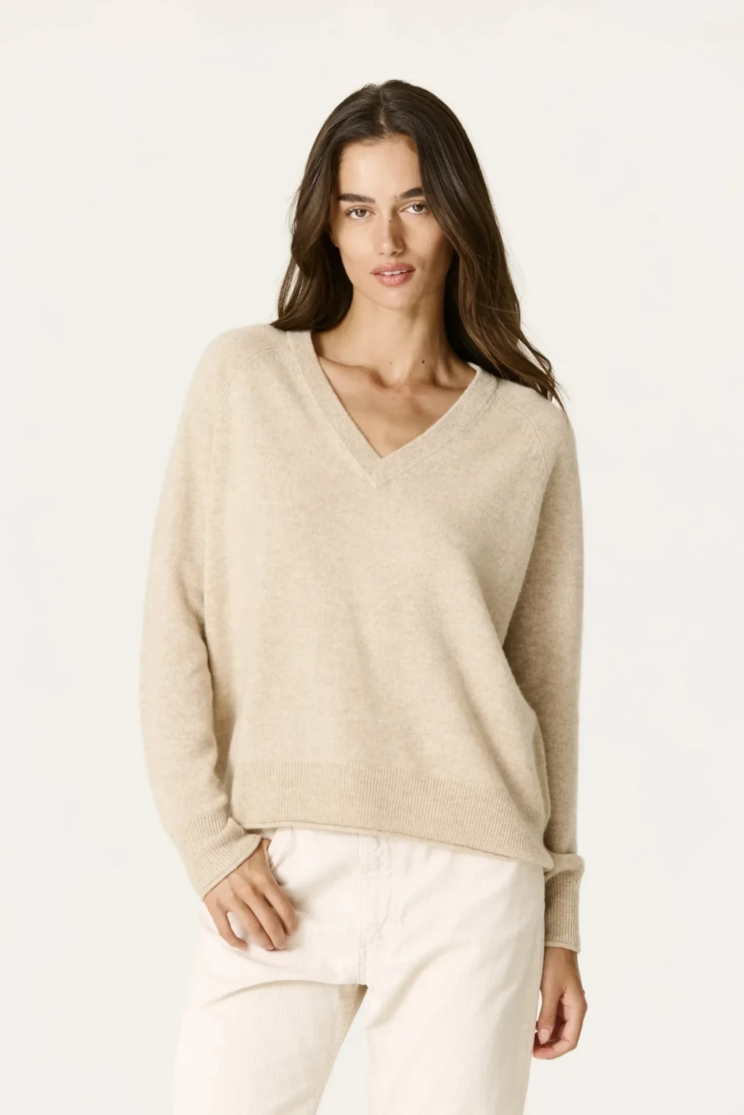 HARLYN CASHMERE V-NECK SWEATER - FLAX