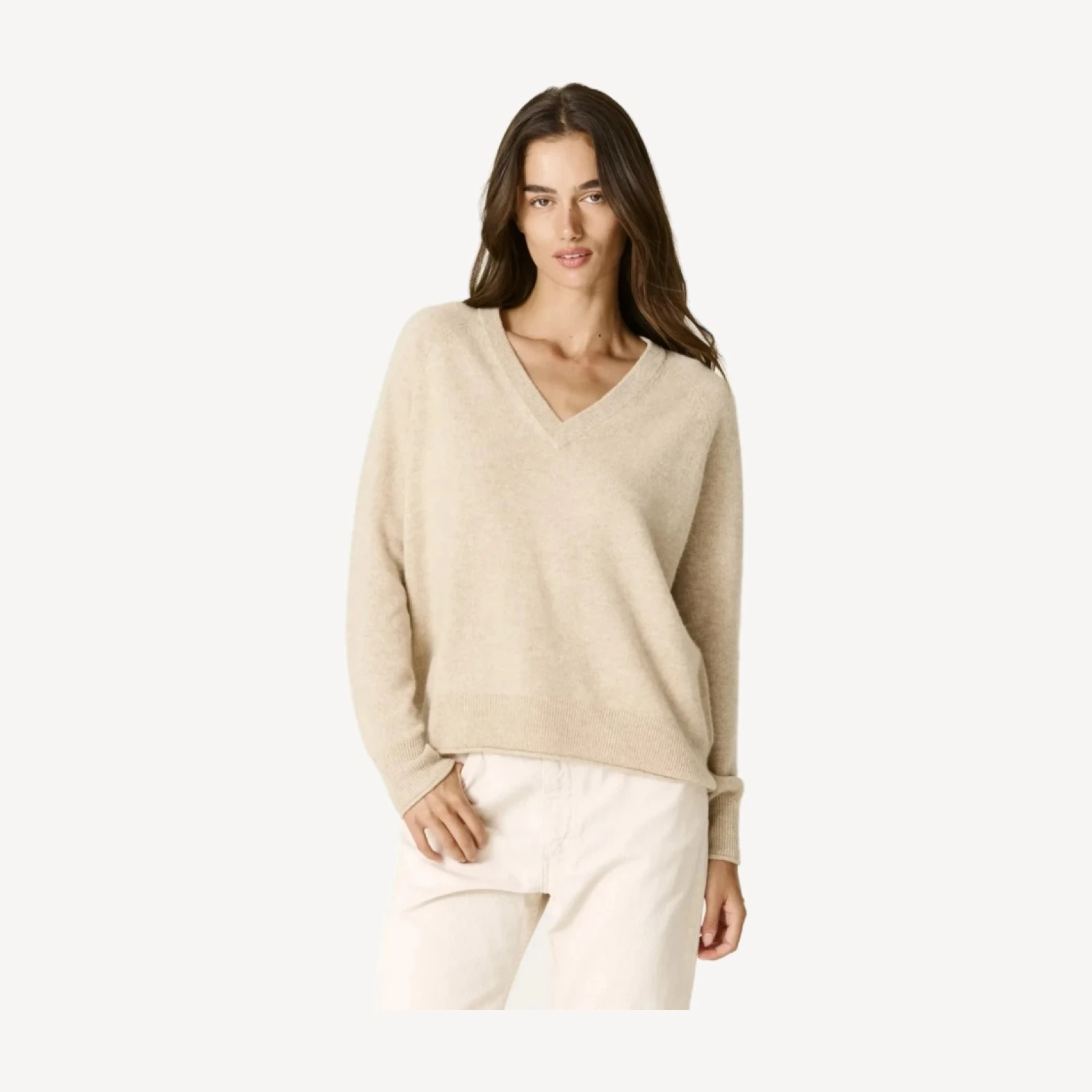 HARLYN CASHMERE V-NECK SWEATER - FLAX