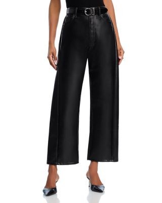 Mother The Halfpipe Flood High Rise Leather Jeans in Black Black
