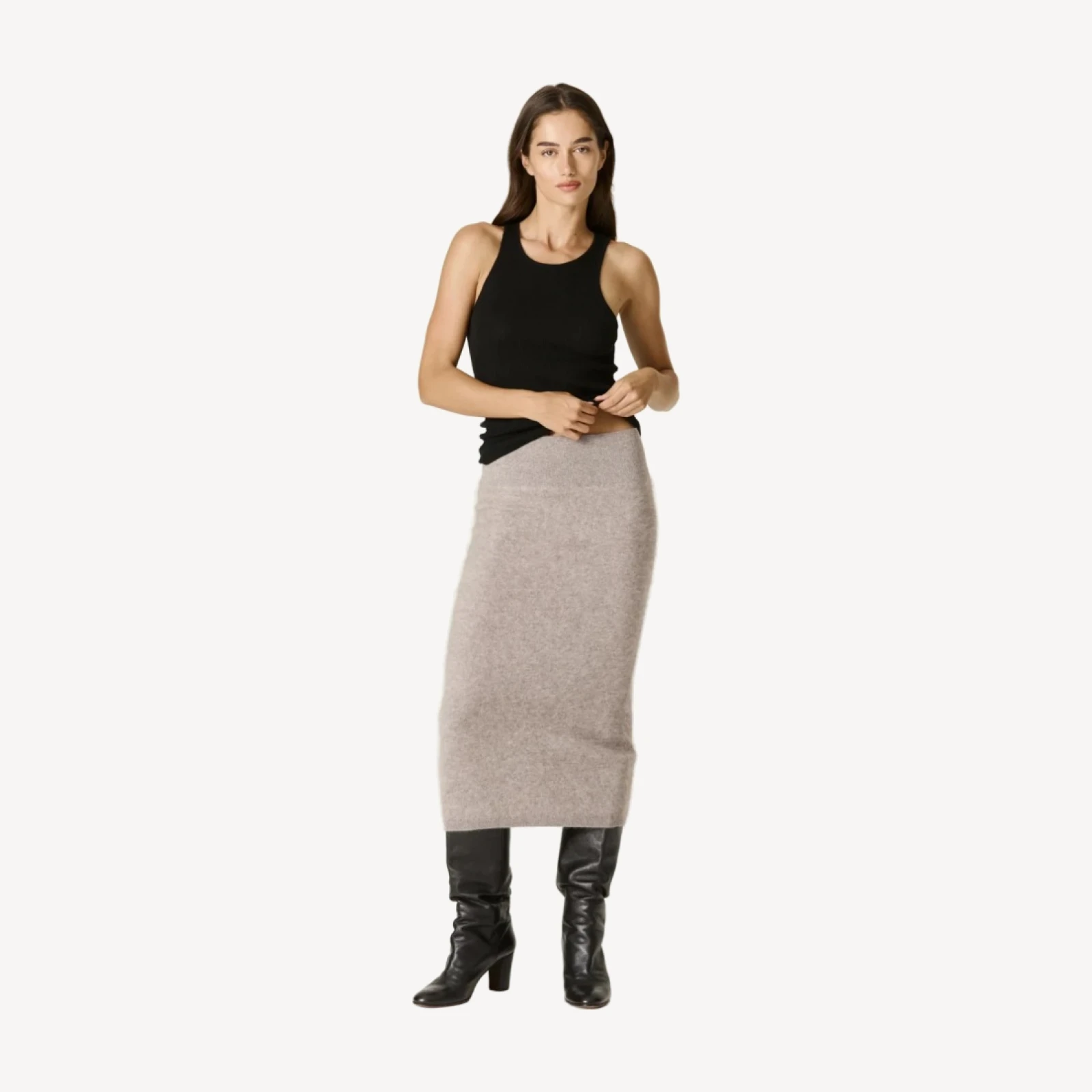 FRANCESCA CASHMERE MIDI SKIRT - SMOKEY QUARTZ