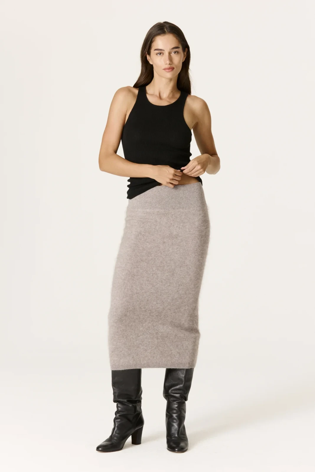 FRANCESCA CASHMERE MIDI SKIRT - SMOKEY QUARTZ
