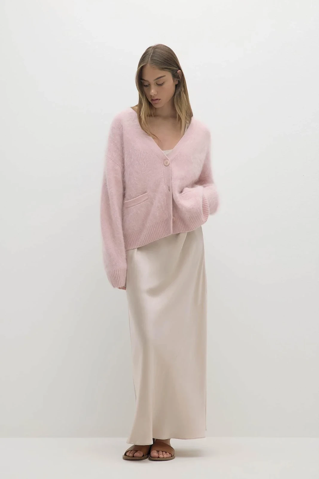 MICHAELA BRUSHED VNECK CARDIGAN - PEONY