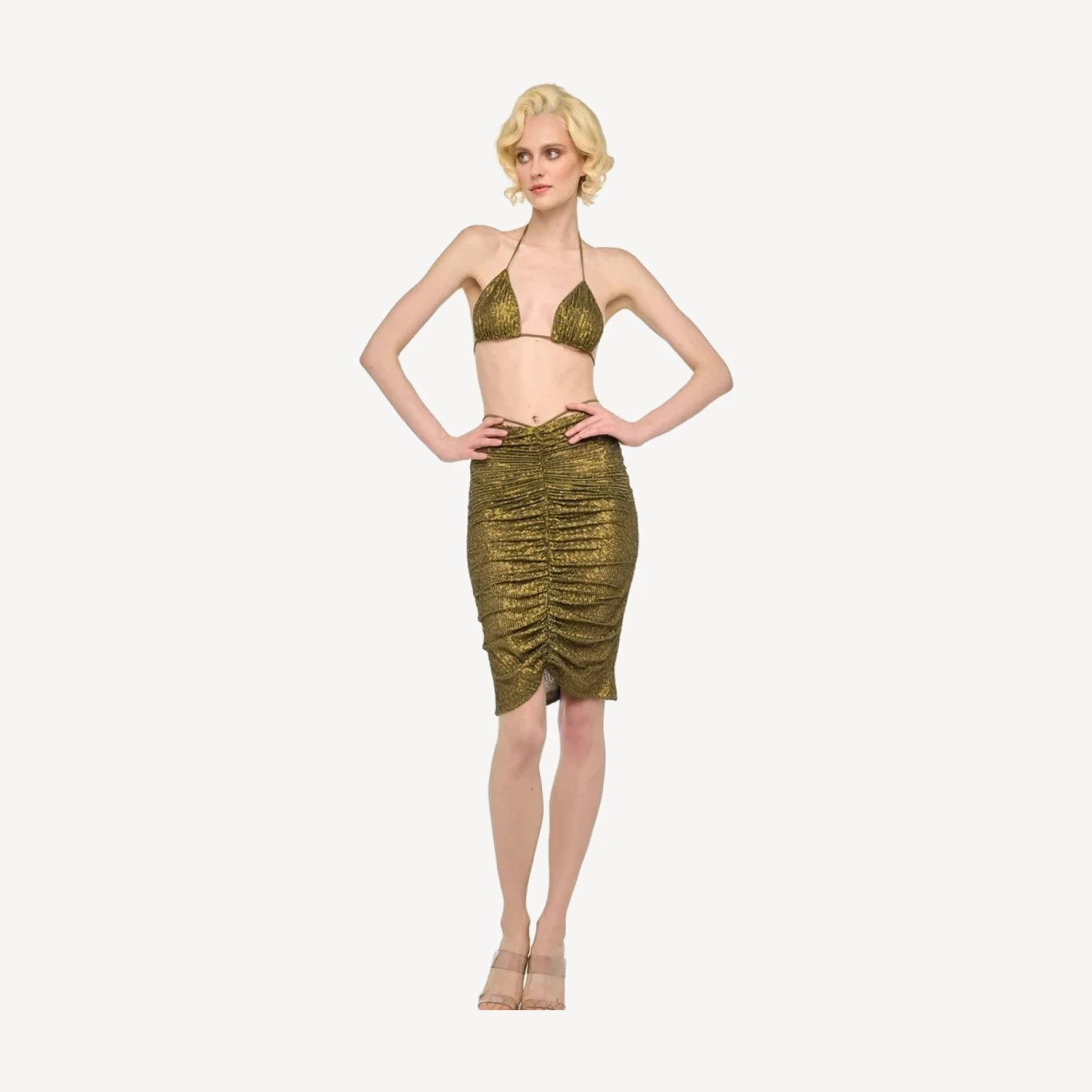 SHIRRED FRONT SKIRT TO KNEE