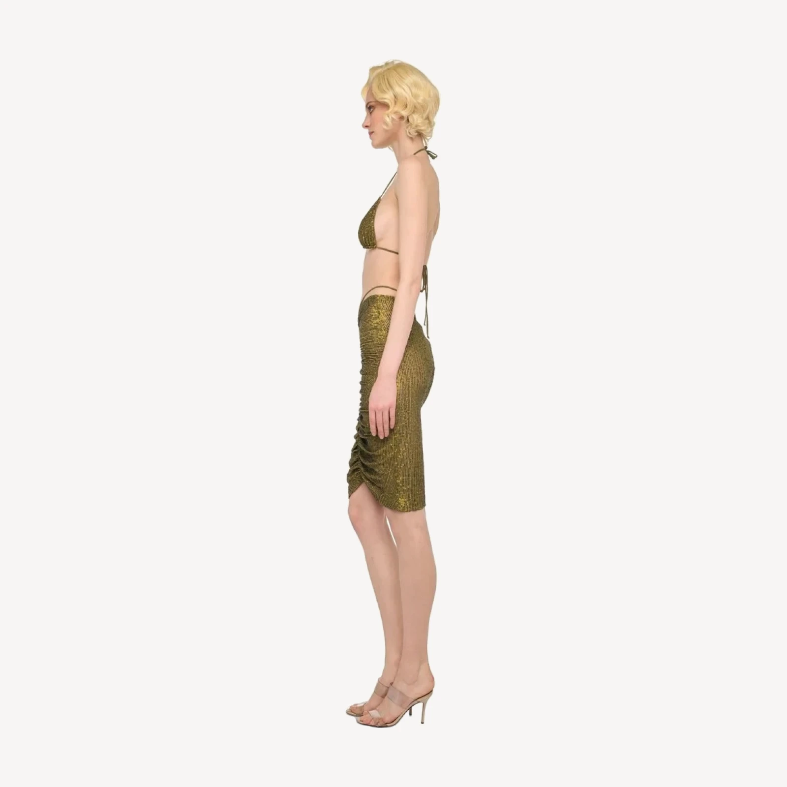 SHIRRED FRONT SKIRT TO KNEE