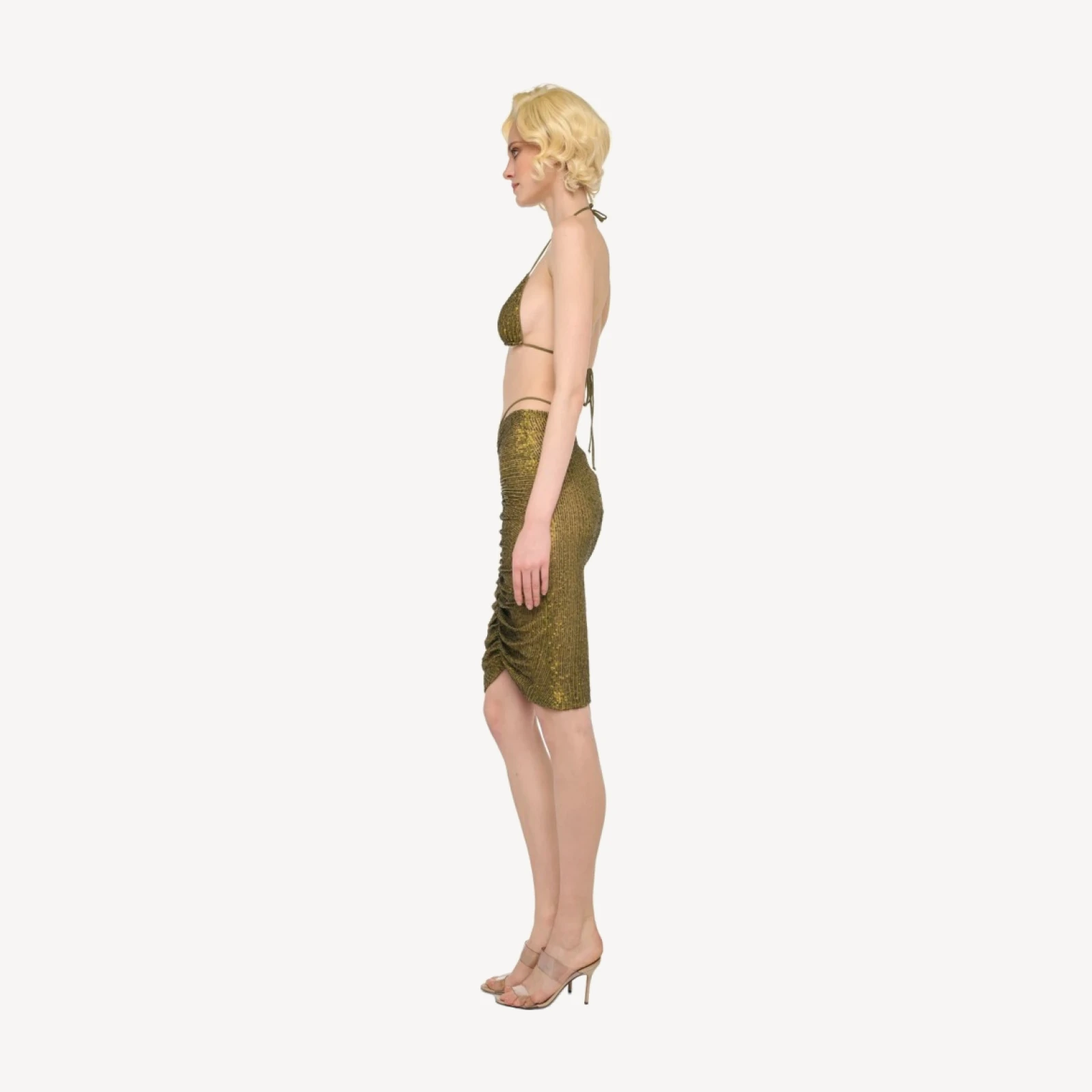 SHIRRED FRONT SKIRT TO KNEE