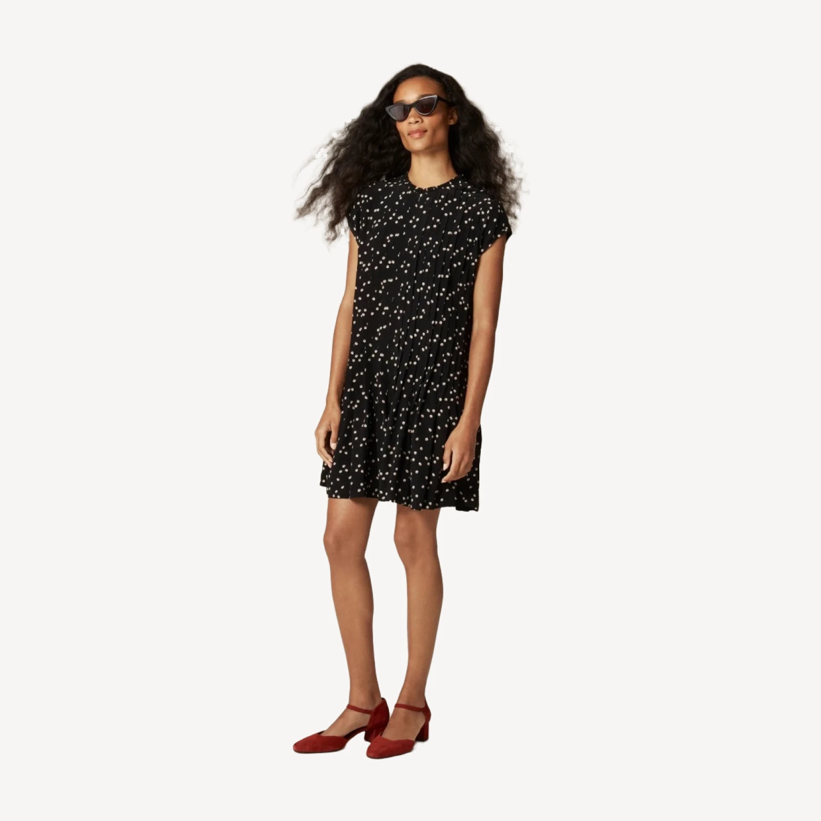 Pintuck shift dress in midnight floral print