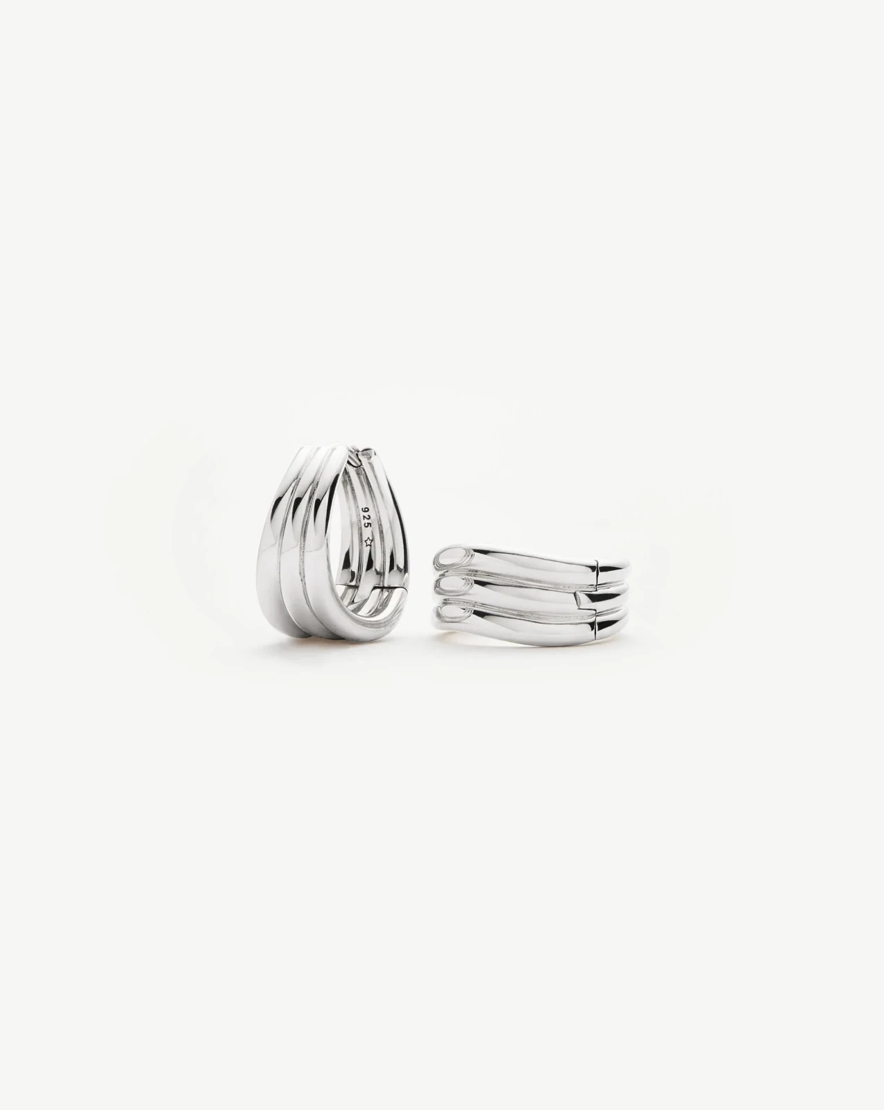 Savi Triple Ridge Hoop Earrings | Silver Plated